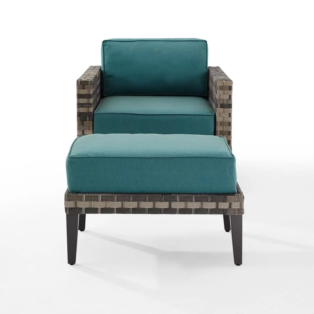 Crosley Furniture Prescott 2-PC Wicker Patio Arm Chair Set in Mineral Blue/Brown