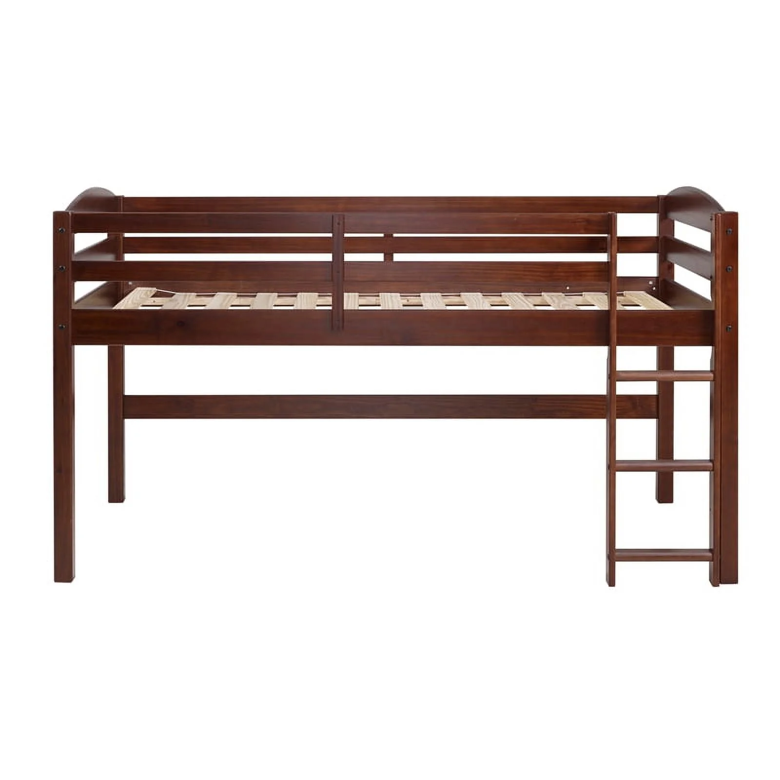 Solid Brown Wood Low Twin Loft Bed - Walnut