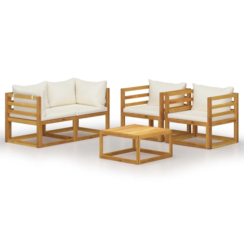 vidaXL 5 Piece Patio Lounge Set with Cushion Cream Solid Acacia Wood