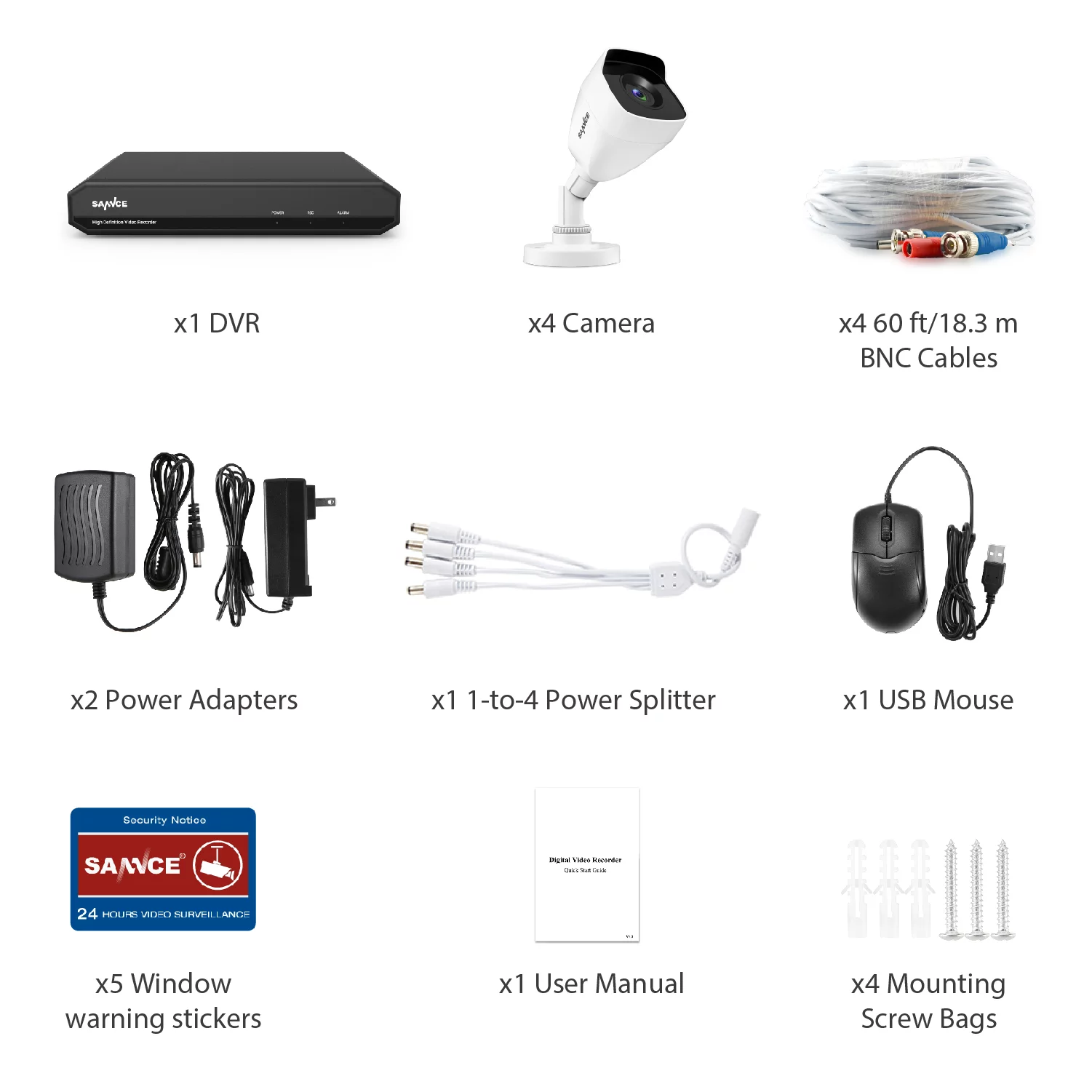 SANNCE 8 Channel 1080p 5-in-1 Security Camera System with 4pcs Wired Surveillance Cameras with 100 ft Night Vision，NO Hard Drive