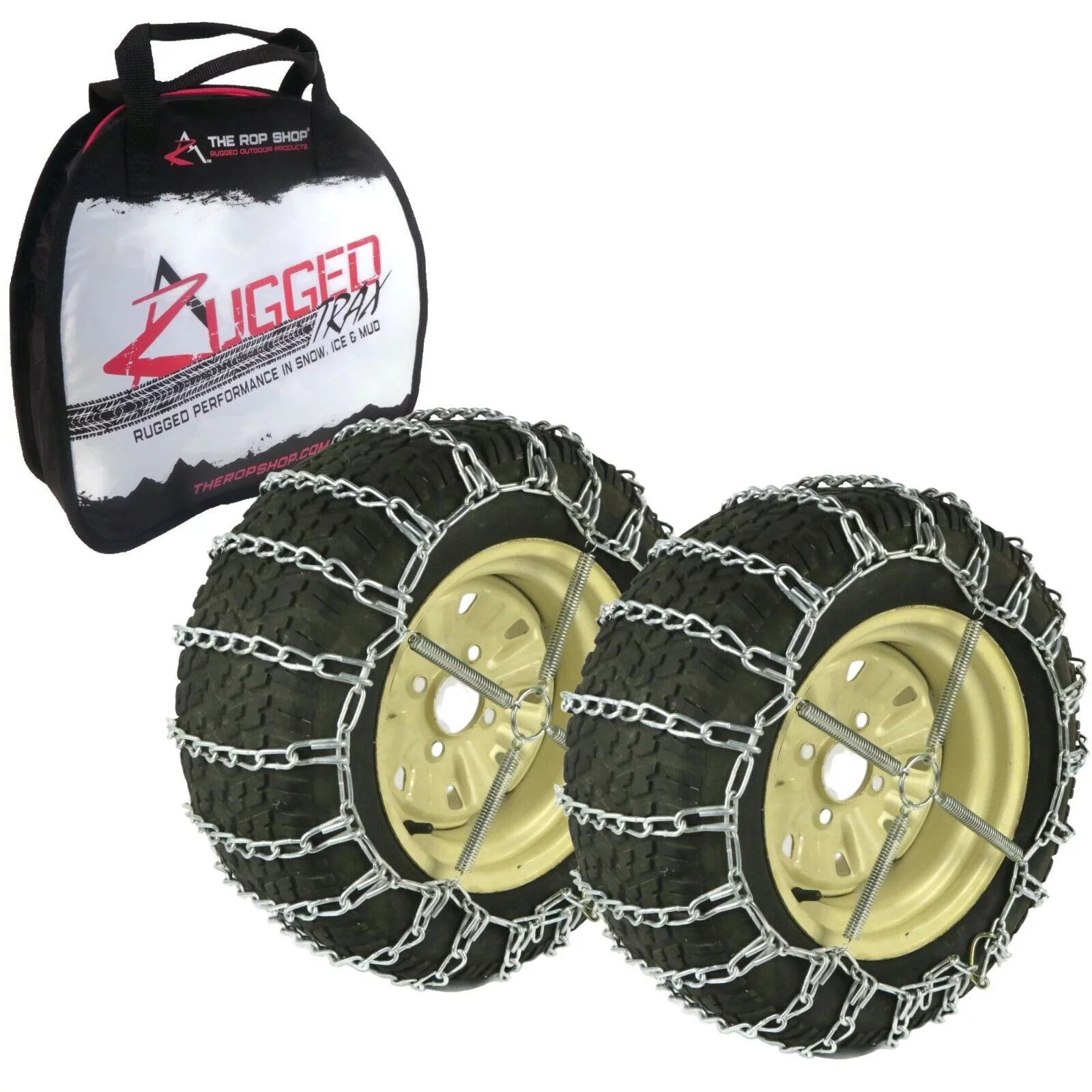 The ROP Shop | 2 Link Tire Chain Pair For John Deere 18x8.5x8 Front 24x9.5x12 Rear Mower Tires