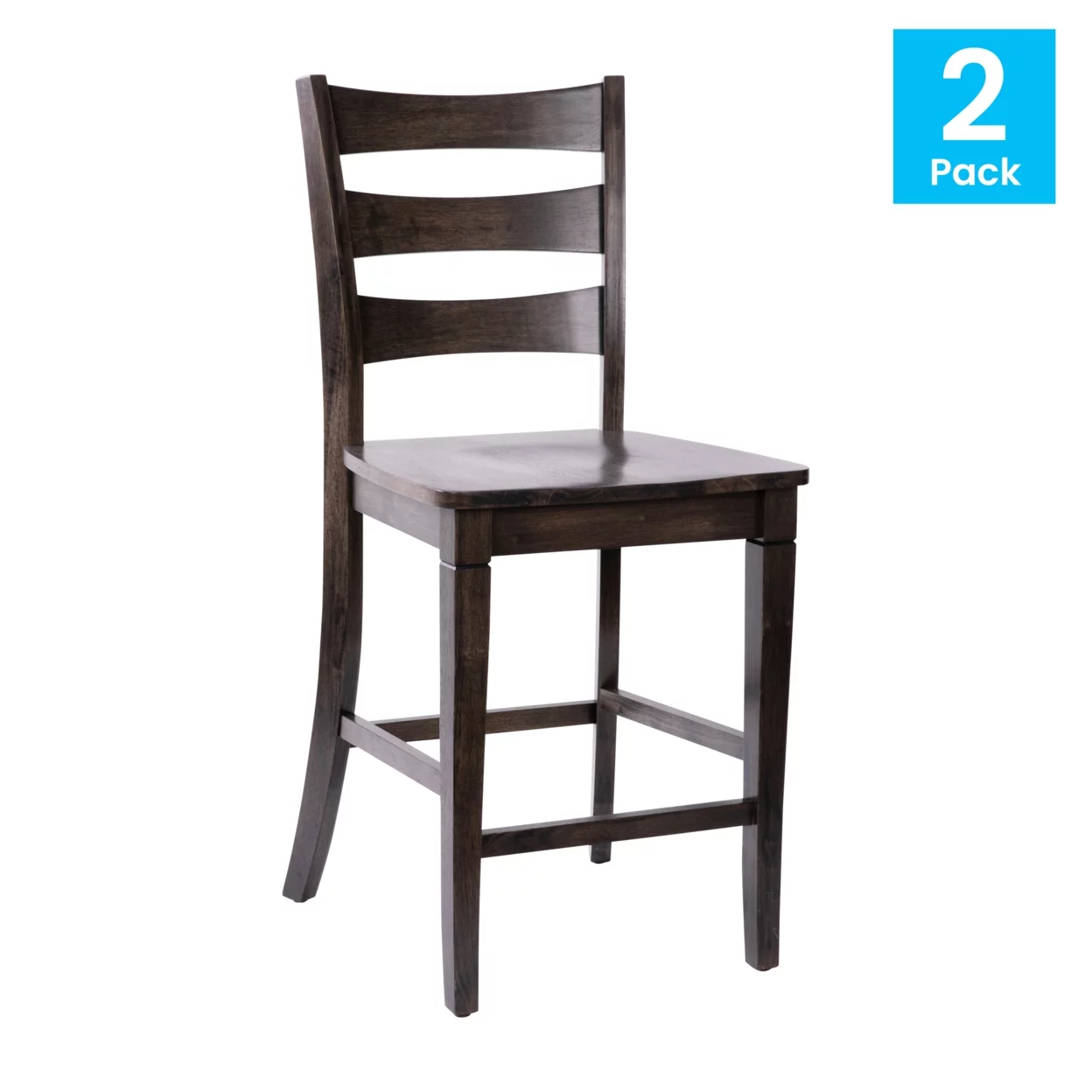 2 Piece Counter Stool, Slatted Design Back, Washed Gray