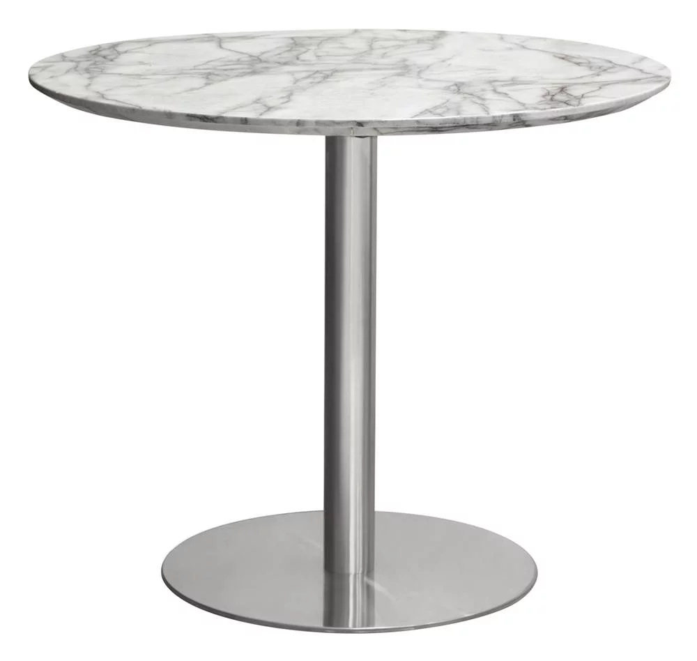Stella 36 Round Dining Table w/ Faux Marble Top and Brushed Silver Metal Base by Diamond Sofa