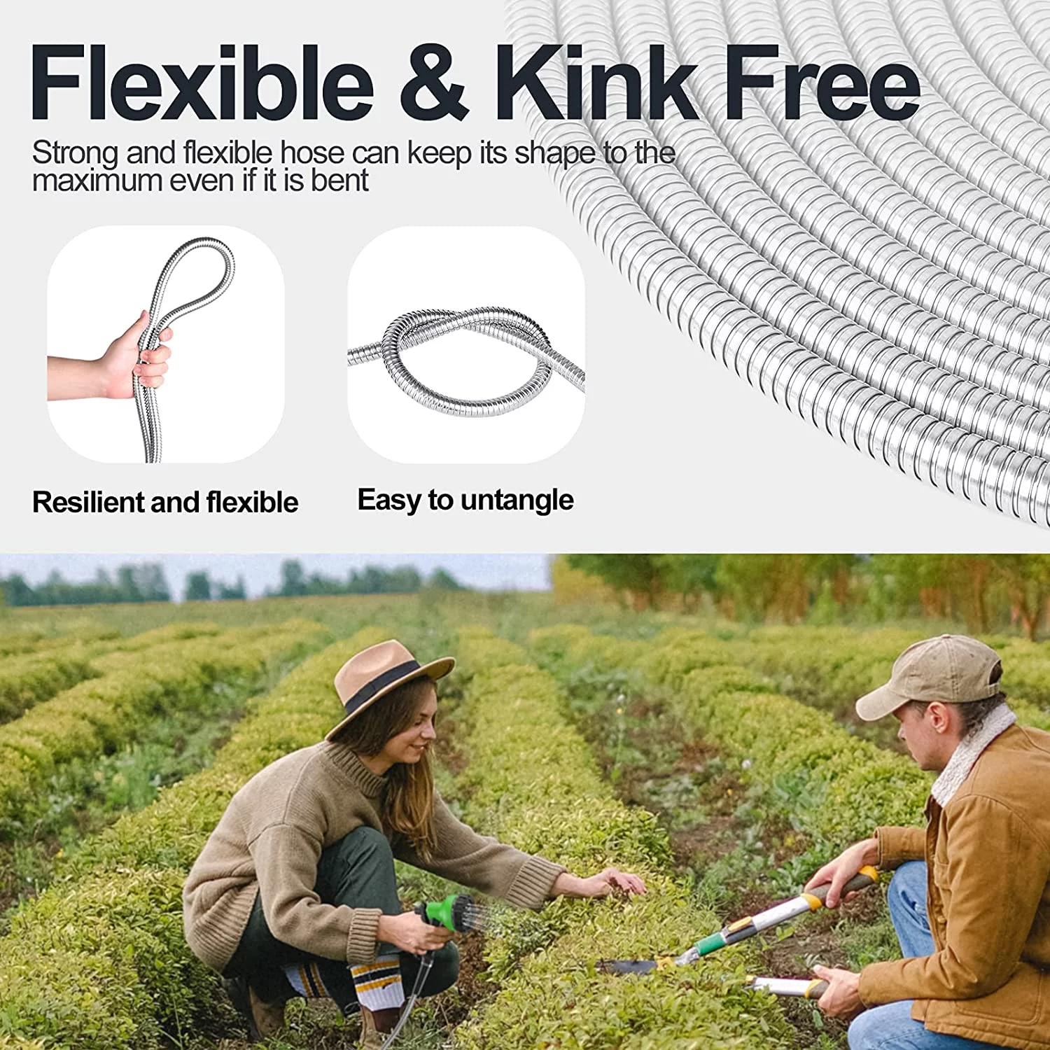 SPECILITE 100ft 304 Stainless Steel Garden Hose Metal, Heavy Duty Water Hoses with Nozzle for Yard, Outdoor - Flexible, Never Kink & Tangle, Puncture Resistant