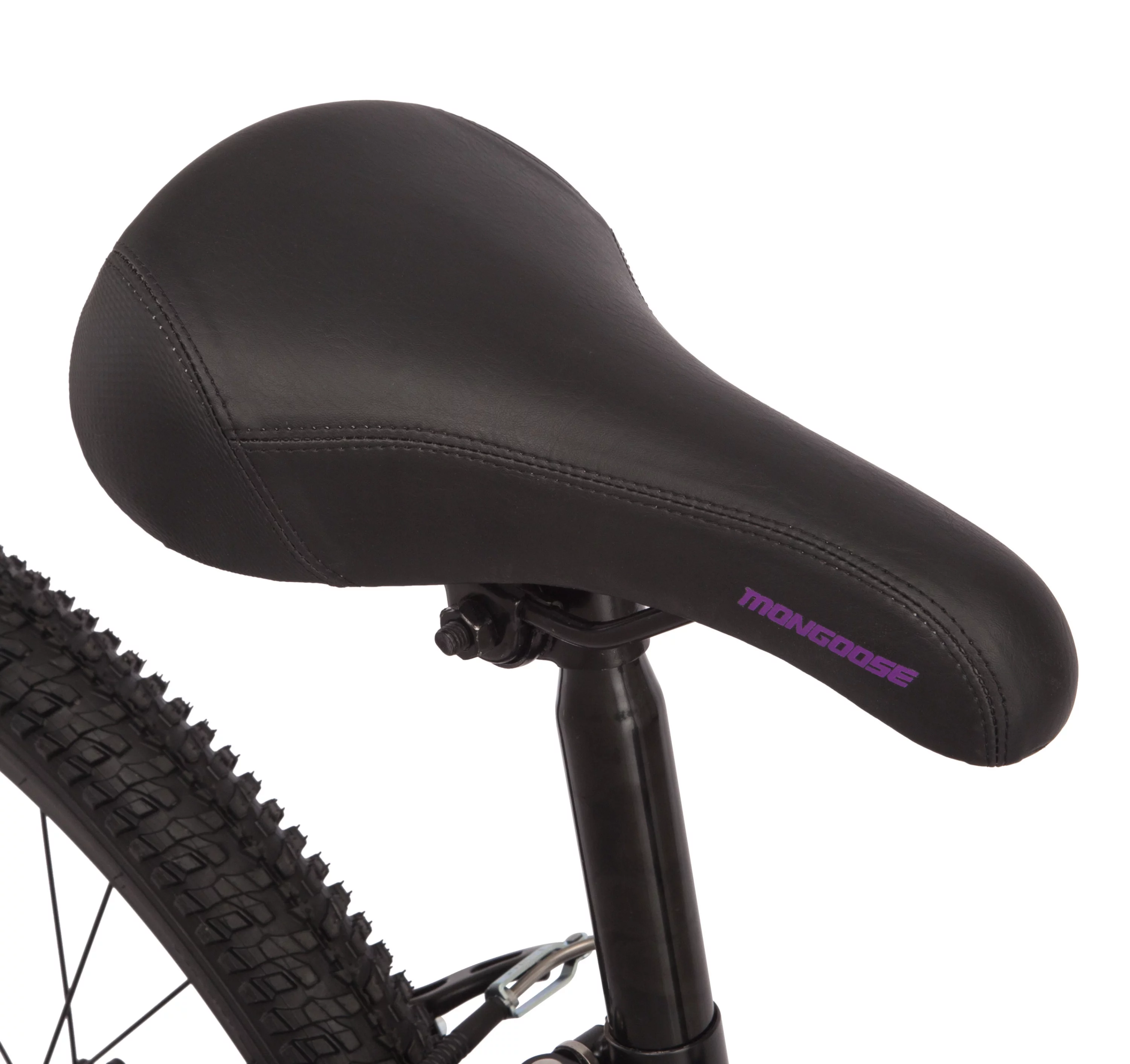 Mongoose Excursion mountain bike, 24-inch wheel, 21 speeds, girls frame, black / purple