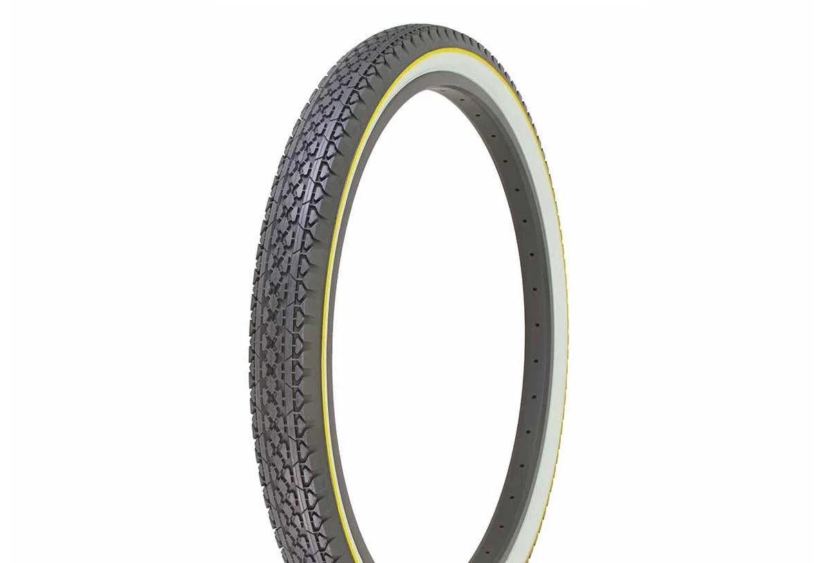 Bike Tire, Bicycle Tire Duro 26 x 2.125 Black/White Side Wall Yellow Line HF-133. 26