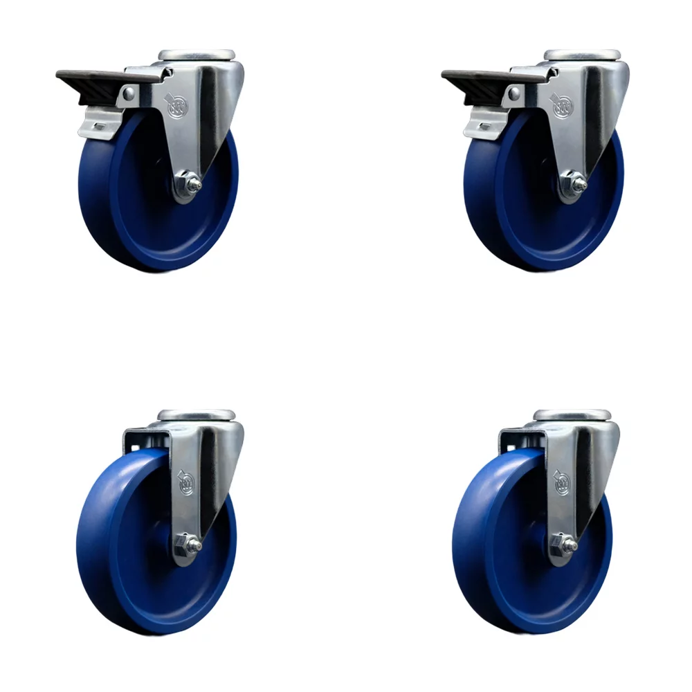 Solid Polyurethane Swivel Bolt Hole Caster Set of 4 w/5