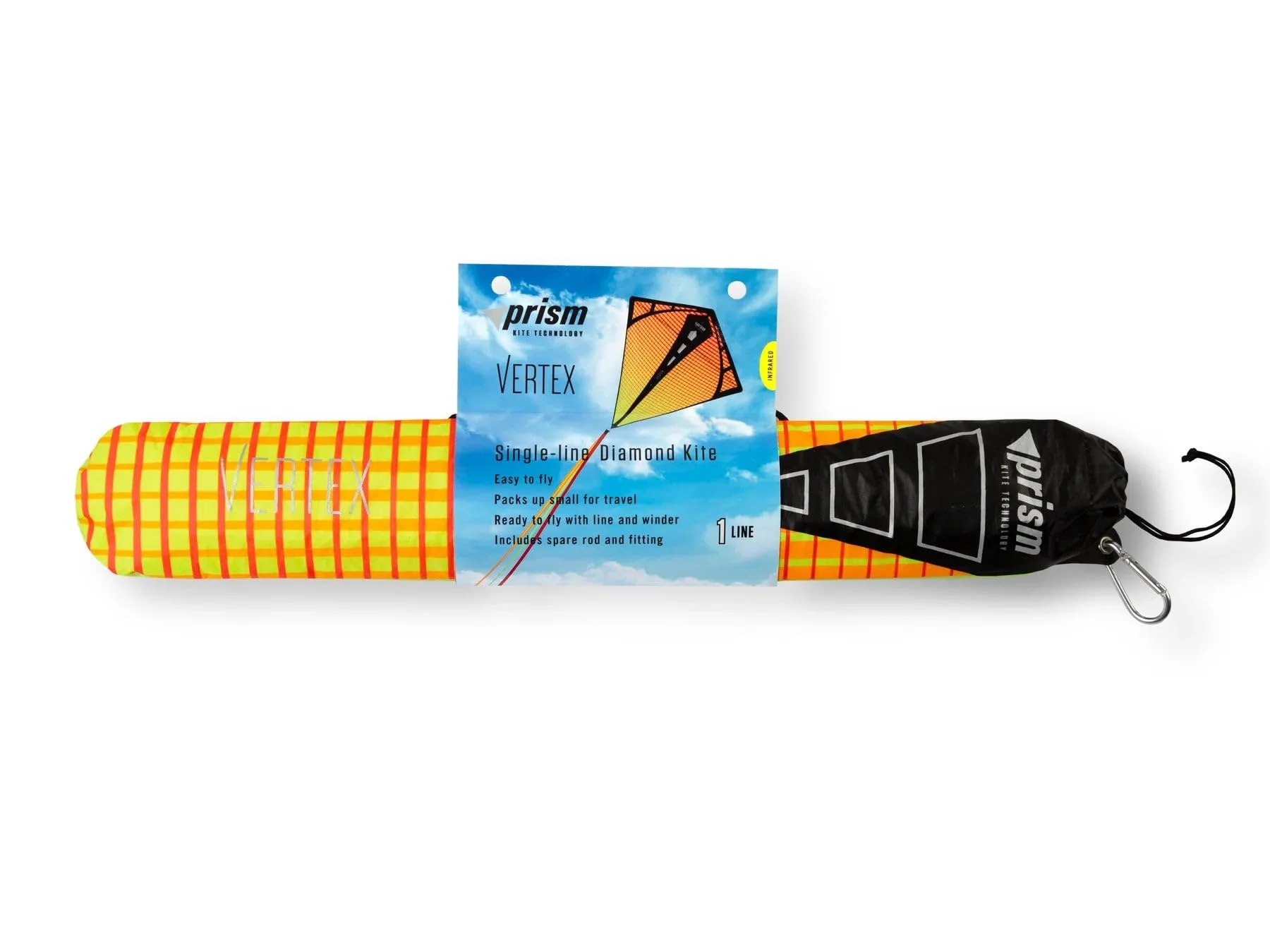 Prism Kite Technology Vertex High Flying Diamond Kite with 10' Long Triple Streamer Tail, Infrared