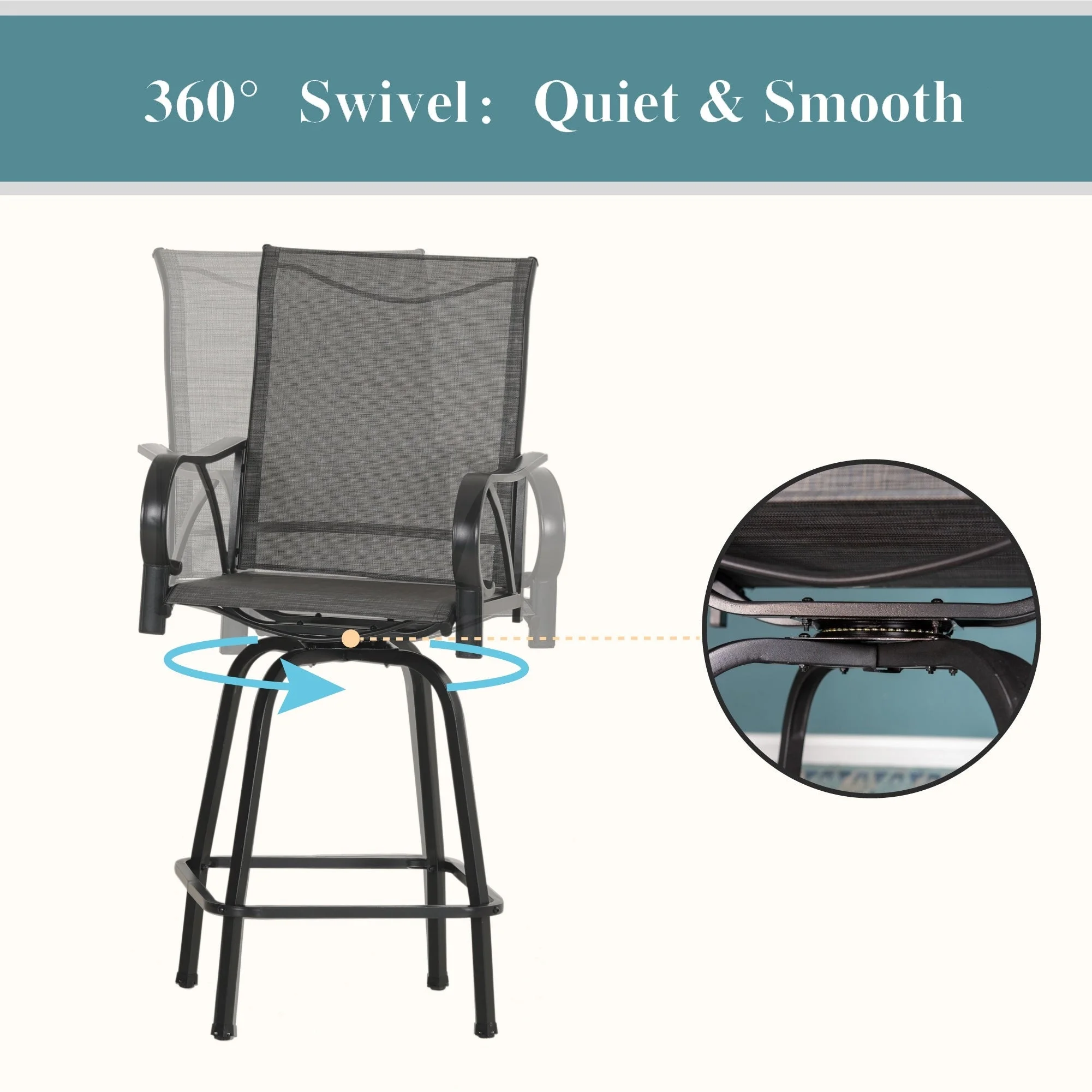 3/5-Piece Patio Bar Stool Set Wood-look Table & Grey Textilene Sling Fabric Swivel Bar Stools 5-Piece