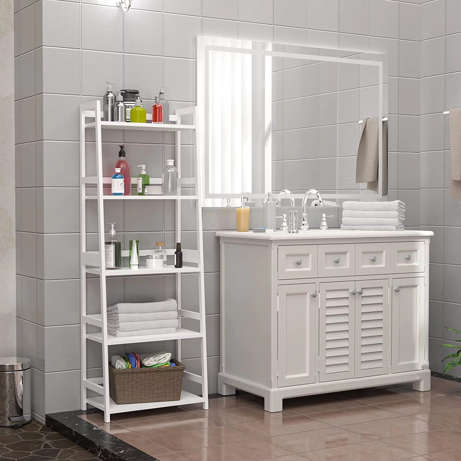 5-Tier Bookshelf,Bookcase,5 Shelf Ladder Shelf Book Storage Shelf Organizer for Living Room,Home Office,White