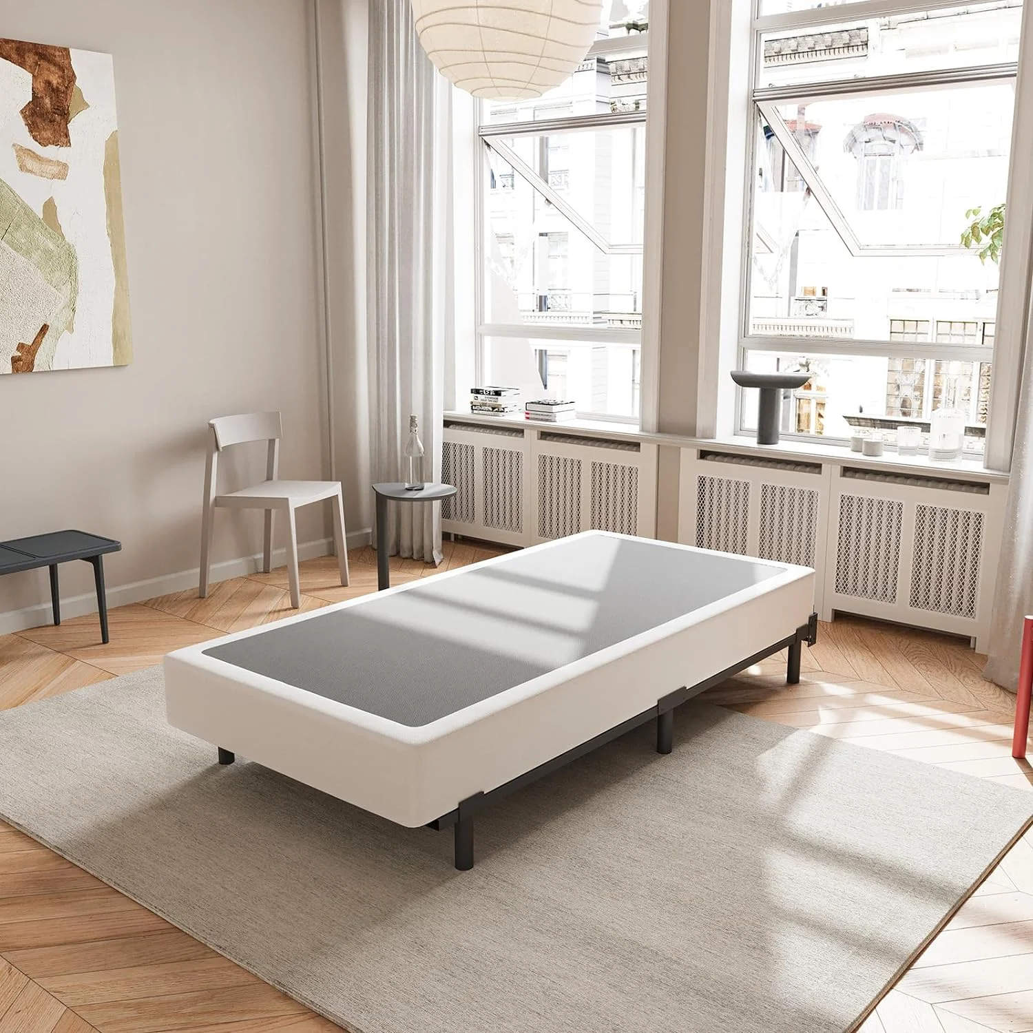 HYUN Twin Box Spring，5 Inch Low Profile Metal Boxspring with Non-Slip Fabric Bed Cover, Sturdy Heavy Duty Steel Structure Bed Base, Noise-Free Mattress Foundation, Easy Assembly，Black