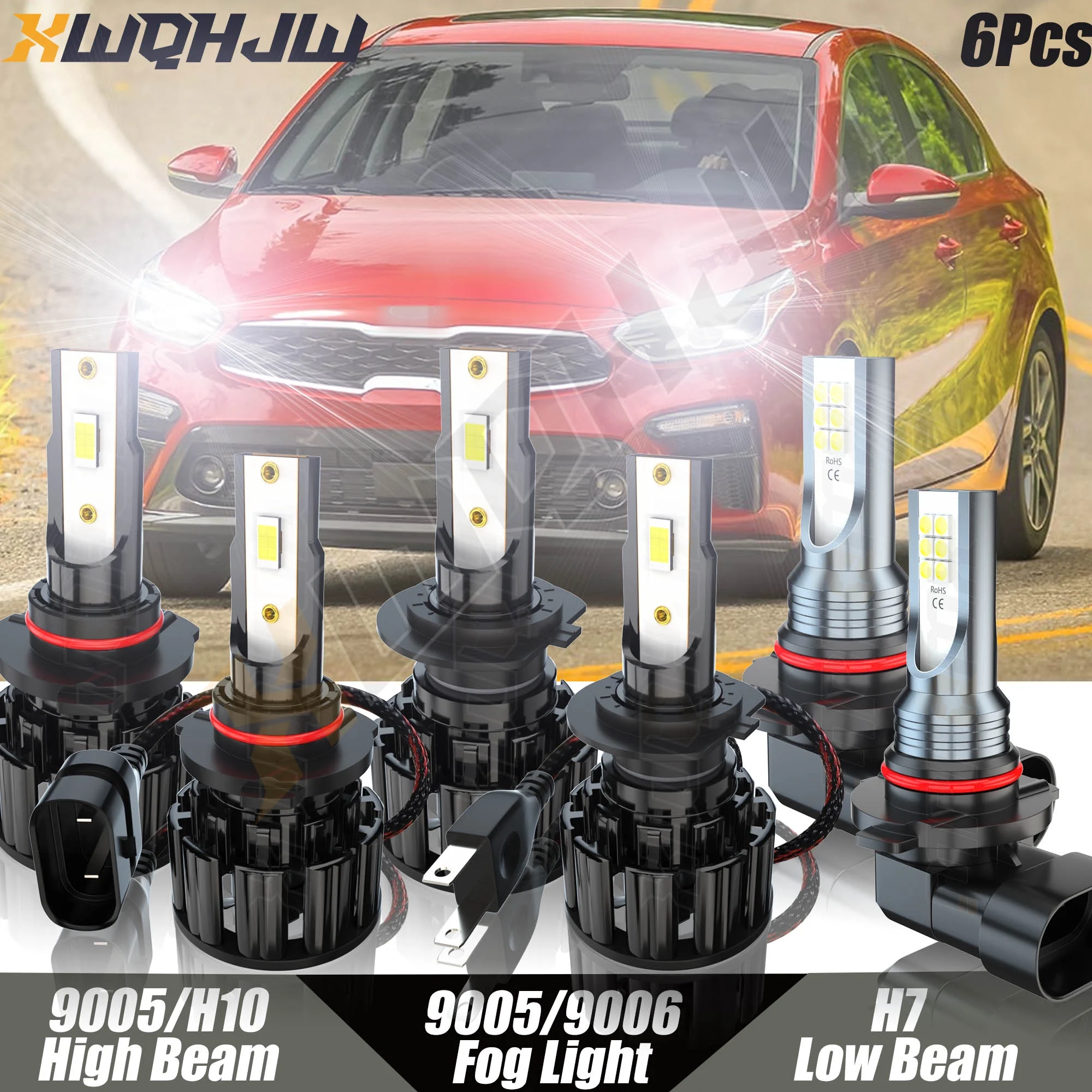 6x For Kia Forte 2020 9005/H10 H7 9145 LED Headlight Fog Light High Low Beam Bulbs