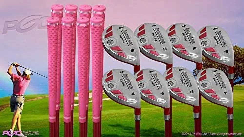 Senior Ladies iDrive Pink Golf Clubs All Hybrid Set 55+ Years Womens Right Handed Lady Full True Hybrid Complete Set which Includes: #4 5 6 7 8 9 PW +SW New Utility Senior Flex Club