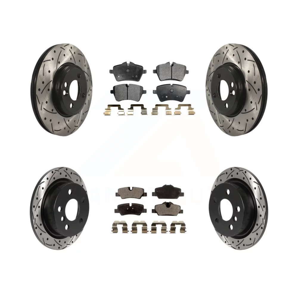 Transit Auto - Front Rear Coated Drilled Slotted Disc Brake Rotors And Ceramic Pads Kit For 2015 Mini Cooper 2.0L 1.5L With 294mm Diameter Rotor KDT-100850