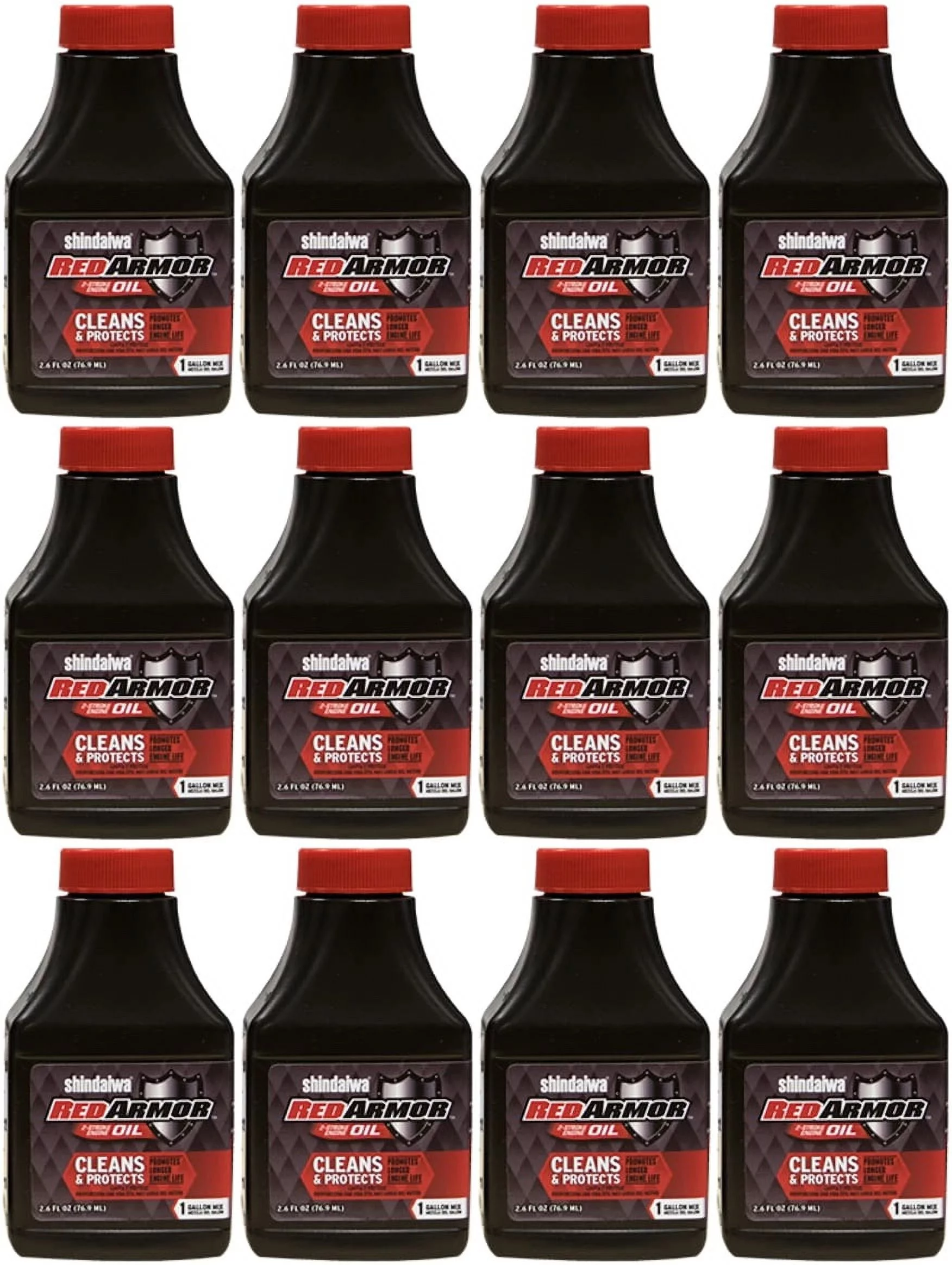 12 Pack of Shindaiwa Red Armor 2-Stroke Engine Oil 2.6 oz Bottle 50:1 Mix for 1 Gallon 83001S-12PK