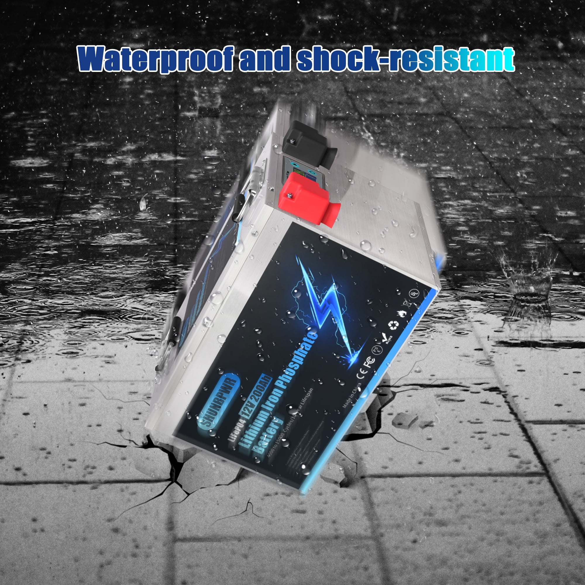 SHUNBPWR Lifepo4 12V 200Ah 2560Wh Lithium Battery Built-in 200A BMS Low Temperature Charging 15000+ Deep Cycle Battery for RV Trolling Motor Solar Golf Cart Backup power system