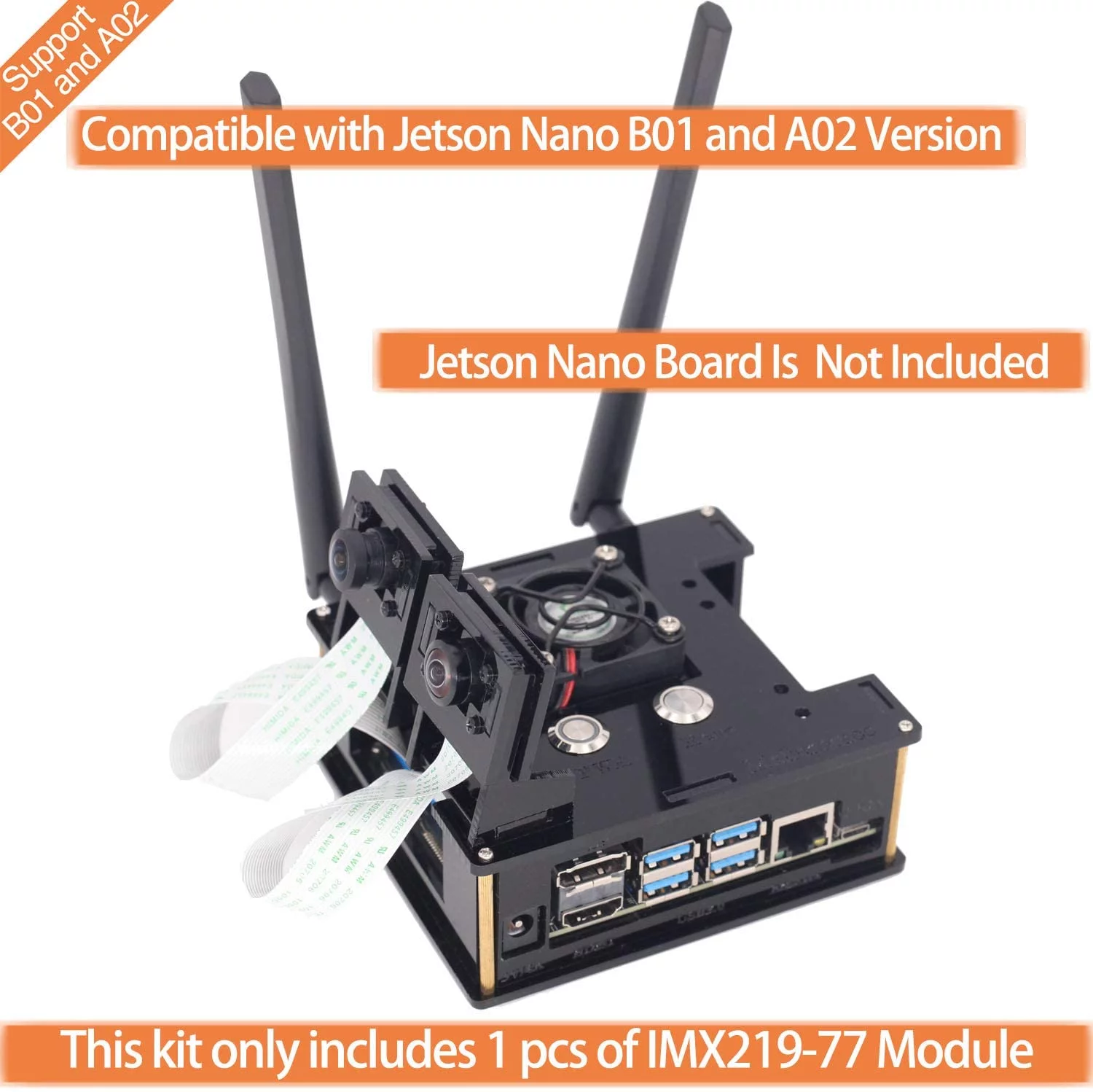 Makeronics Developer Kit for Jetson Nano -IMX 219-77 Camera Module with Camera Case| 64GB Class 10 TF Card with Card Reader | Jetson Nano Acrylic Case For A02 and B01 | 8265 Wireless Card with Antenna