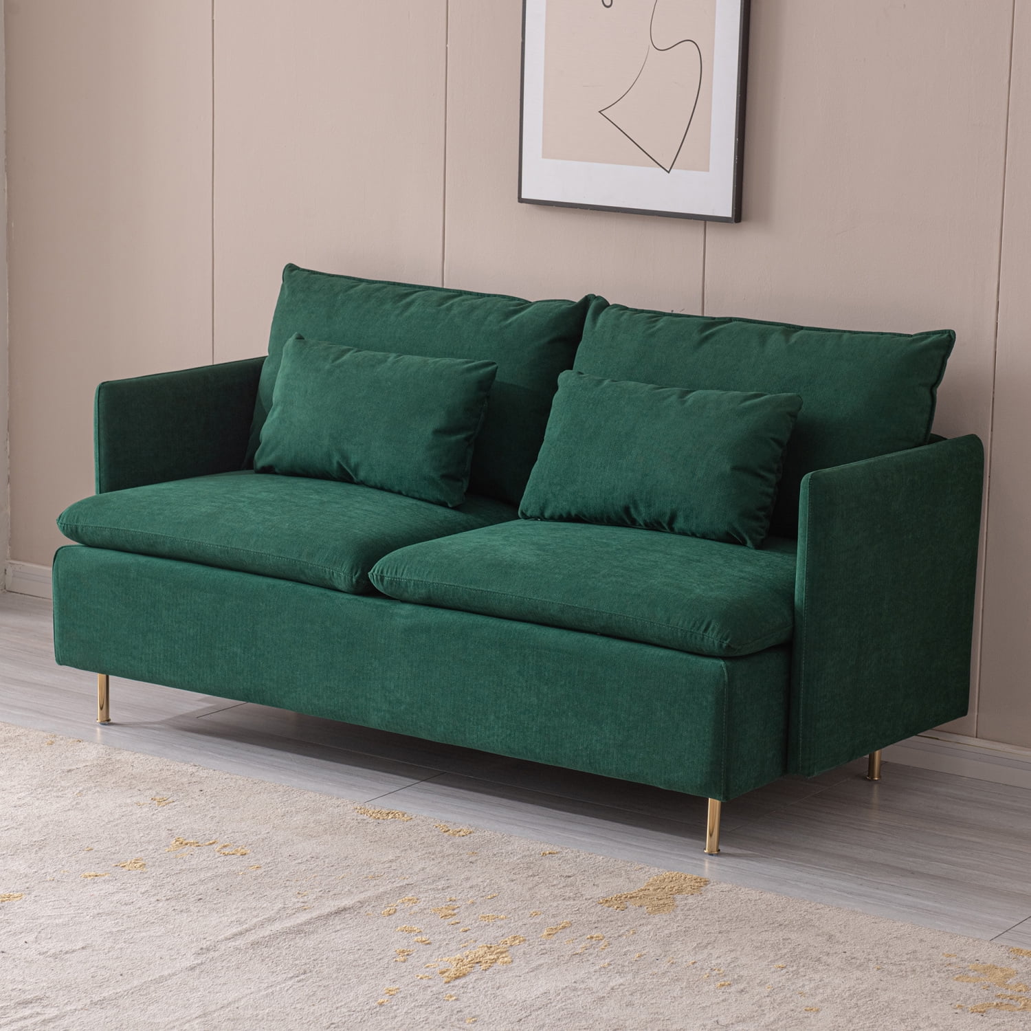 DeeHome Modern Upholstered Loveseat Sofa,Emerald Cotton Linen---63.8