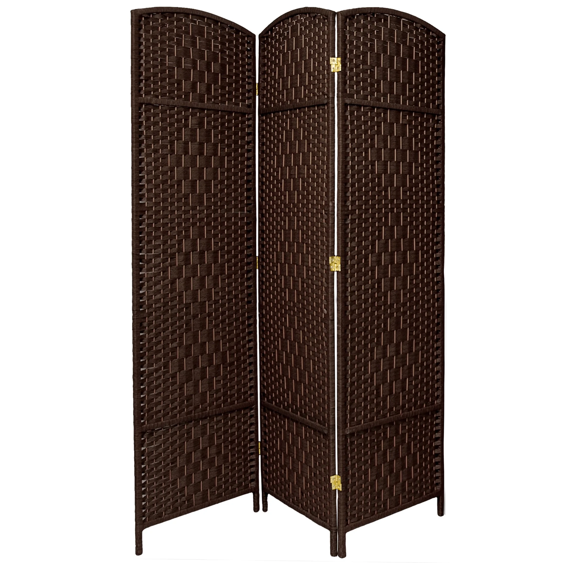 7 ft. Tall Faux Rattan Fiber Diamond Weave Privacy Screen Room Divider - Dark Mocha - 3 Panels