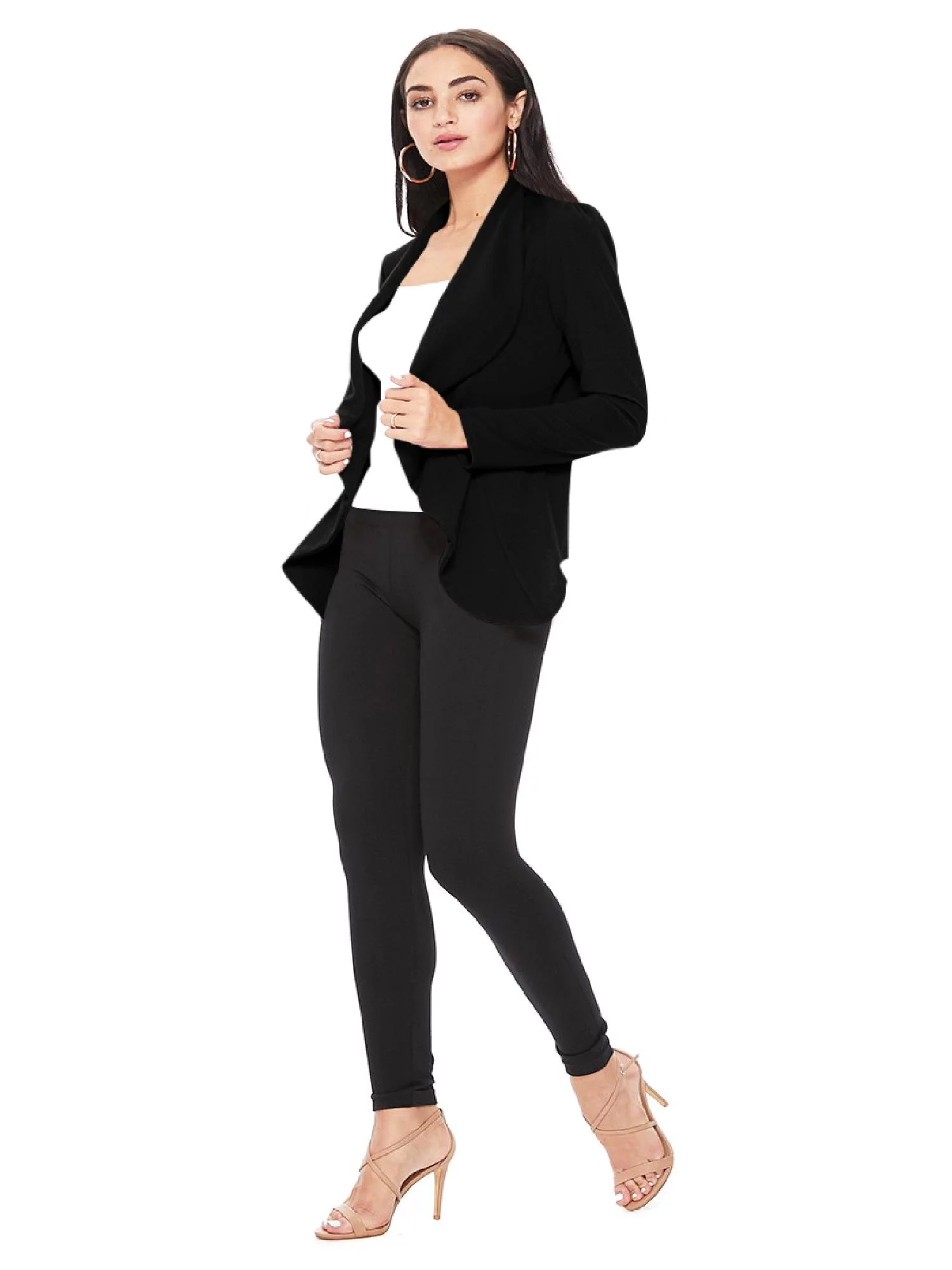 Women's Solid Print Casual Long Sleeves Stretch Open Front Blazer Jacket/Made in USA S-3XL