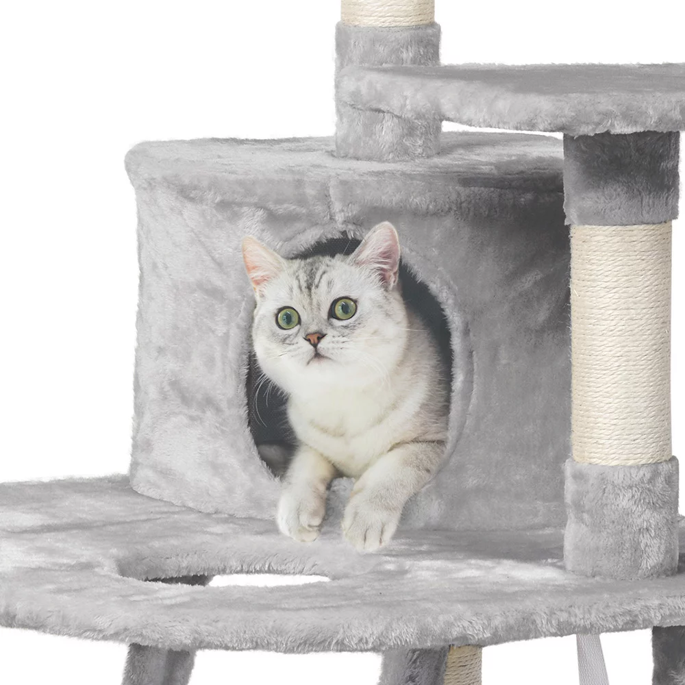 Yaheetech 47.5'' H Multi Level Cat Tree Condo with Scratching Post & Lounger & Ladder, Light Gray