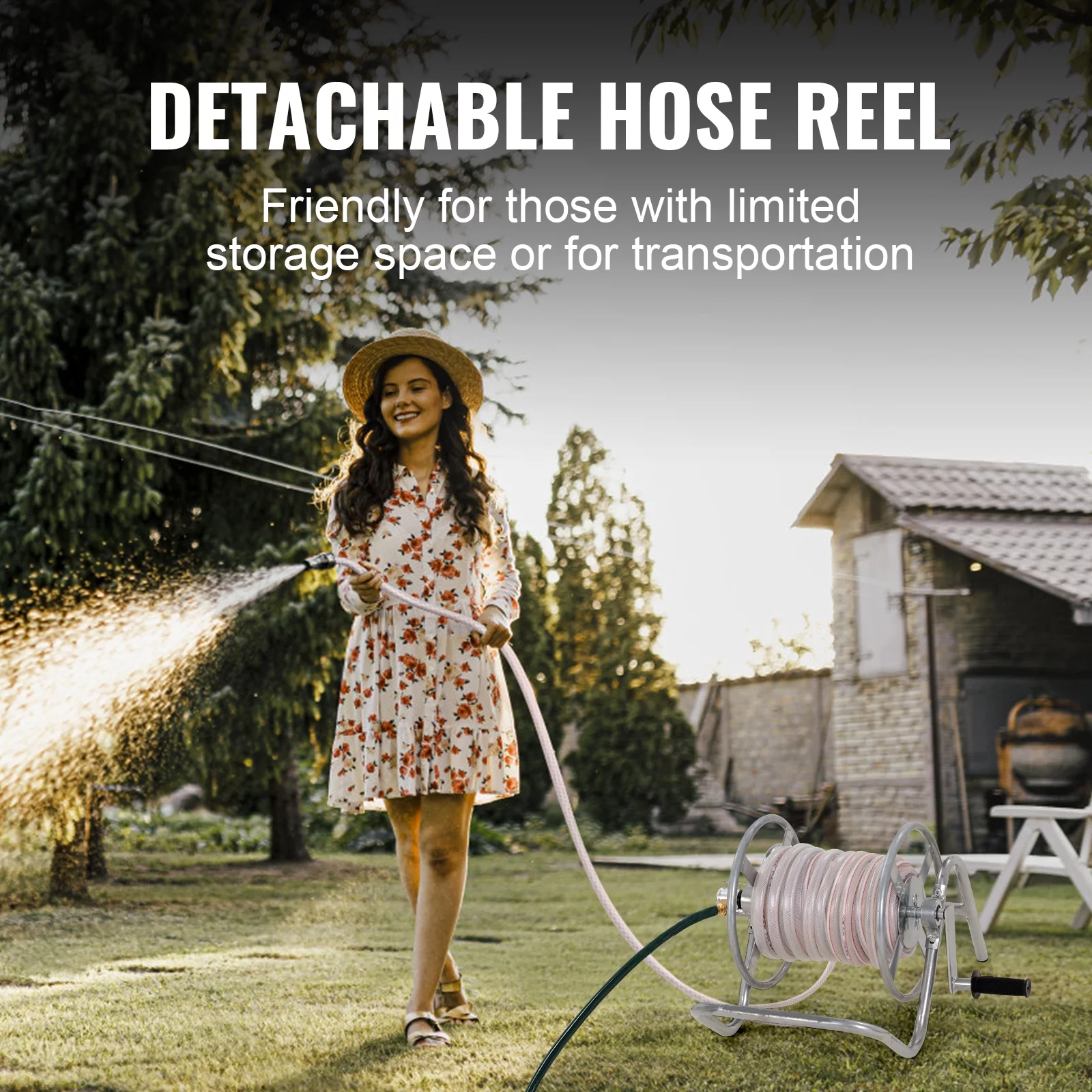 SKYSHALO Hose Reel Cart with Wheels, Carry Up To 200ft of 5/8’’ Hose, Portable Metal Hose Winder Suitable for Yard Planting & Garden