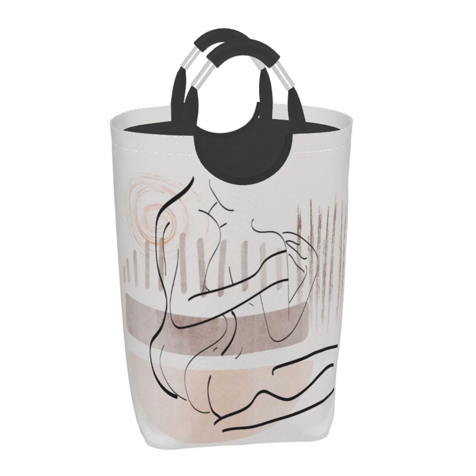 TEQUAN 50L Large Rectangular Laundry Hamper with Aluminum Handles, Boho Love Drawing Prints Waterproof Foldable Dirty Clothes Basket