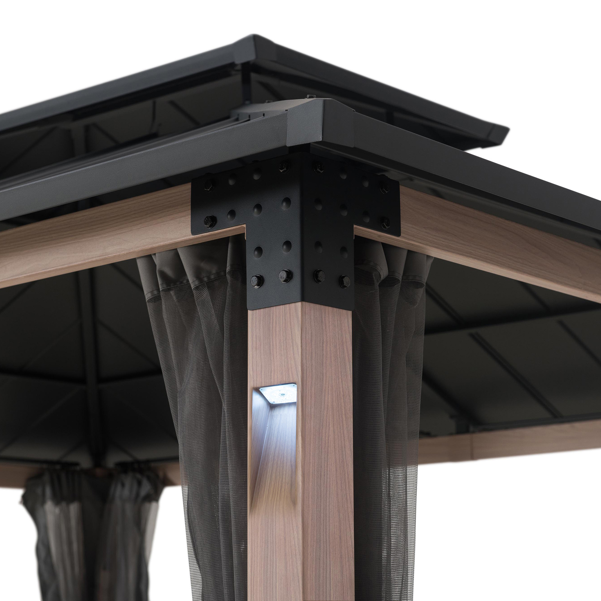 Sunjoy 10 ft. x 12 ft. Hardtop Gazebo with Netting & LED Lights (Batteries operated) and Remote control