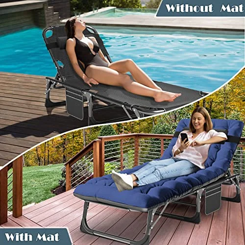 Folding Outdoor Chaise Lounge Chair, 5-Position Reclining Patio Chairs for Sun Tanning, Portable Sleeping Camping Cot for Adult, Sleeping Chair Perfect for Pool Beach Patio Lawn Sunbathing