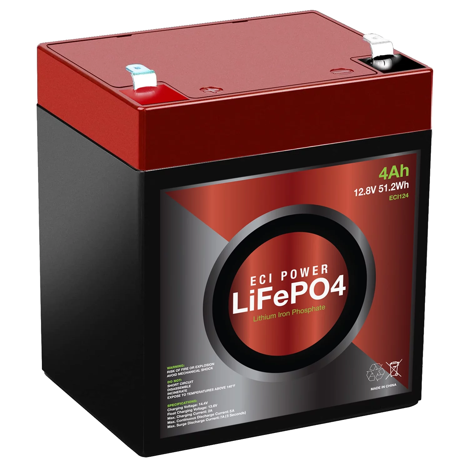 ECI Power 12V 4Ah Lithium LiFePO4 Deep Cycle Rechargeable Battery | 2000-5000 Life Cycles & 10-Year Lifetime | Built-in BMS
