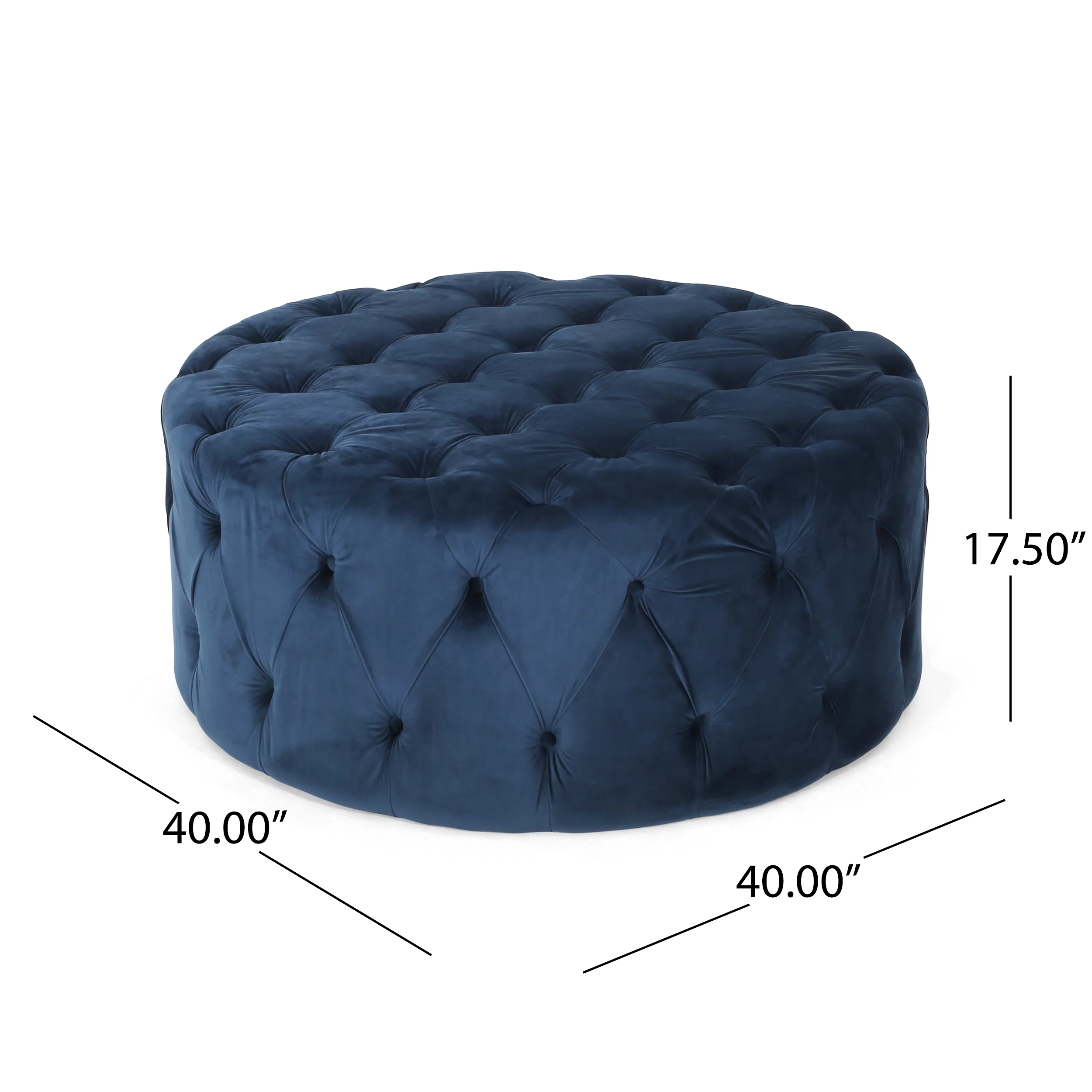 Kaung Modern Glam Round Tufted Velvet Ottoman, Blue