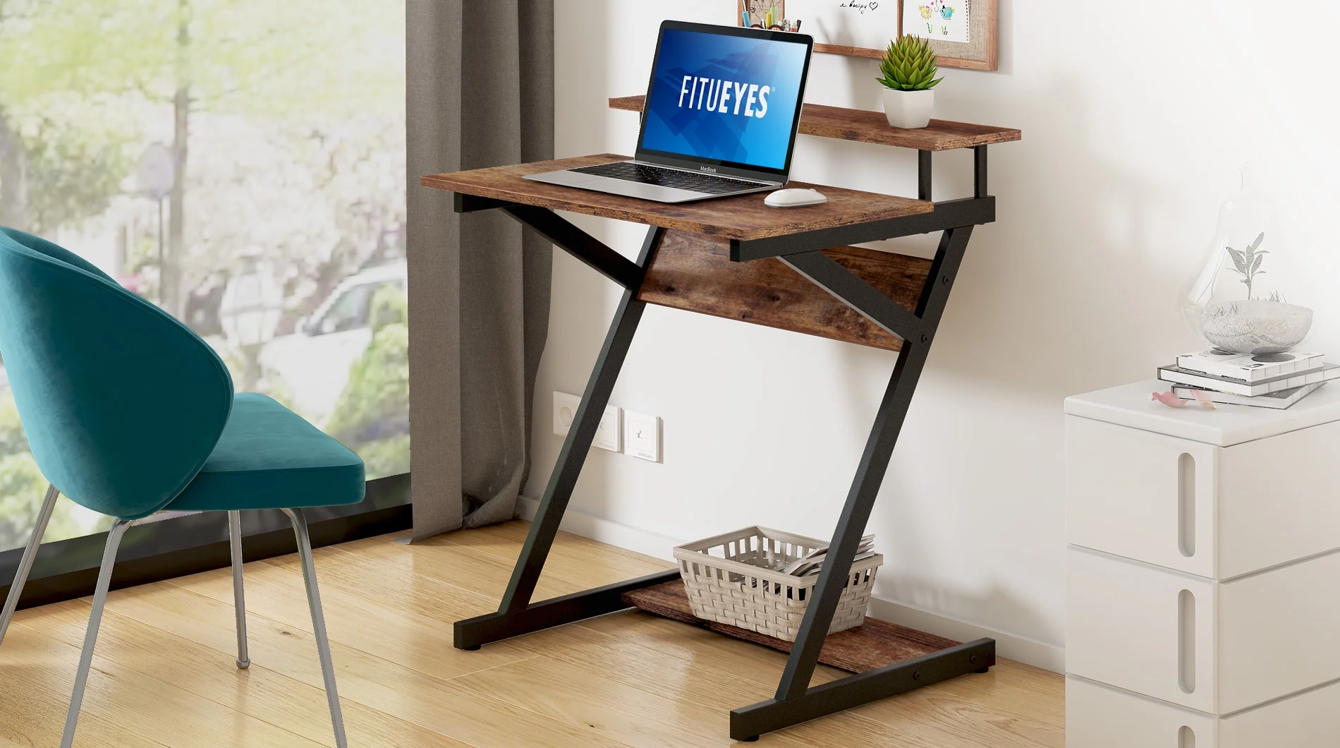 FITUEYES Computer Desk with Monitor Shelf Corner Study Writing Desk for Small Spaces CD307005WG