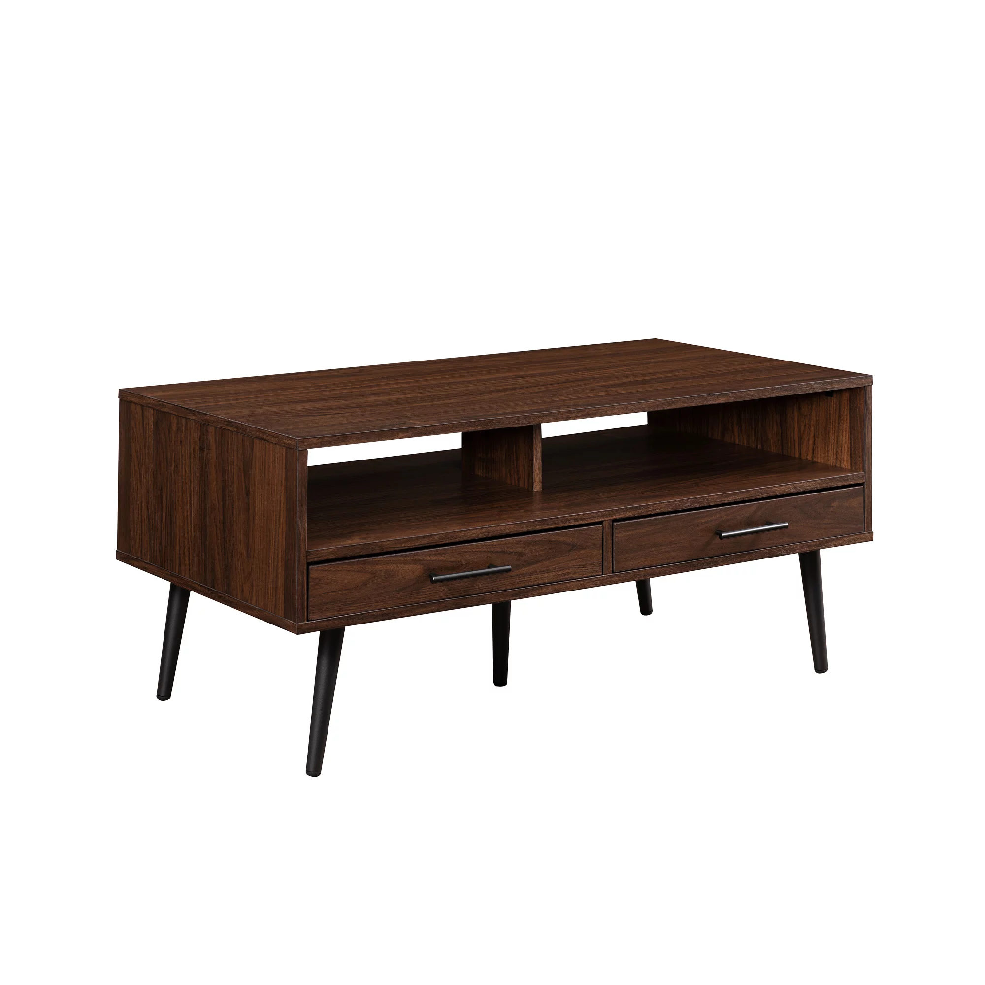 Walker Edison 40” Mid-Century Modern 2-Drawer Coffee Table, Dark Walnut
