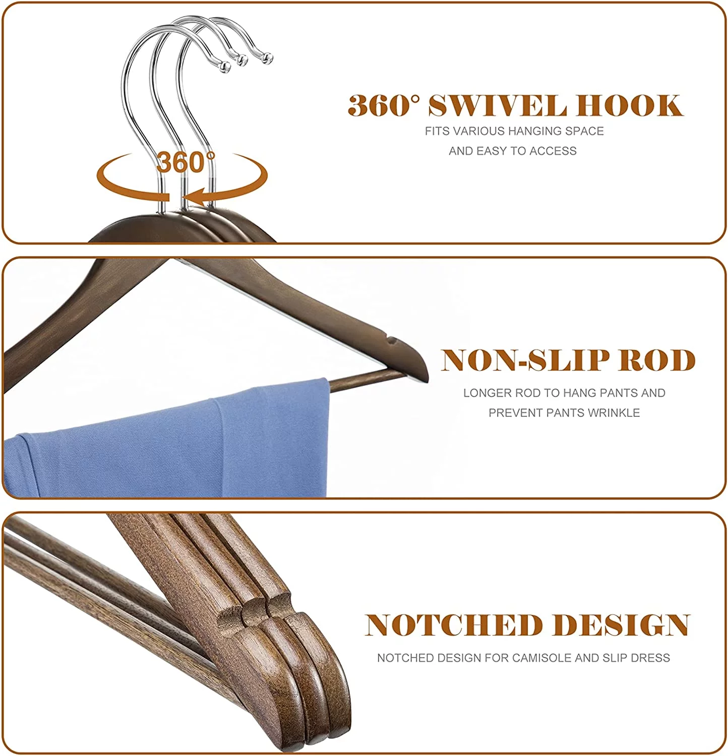 cozymood Hangers Wooden Hangers 20 Pack Wooden Clothes Hanger Wooden Hanger Bulk Walnut Smooth Finish Wood Hangers Premium Wooden Hangers for Clothes Suit