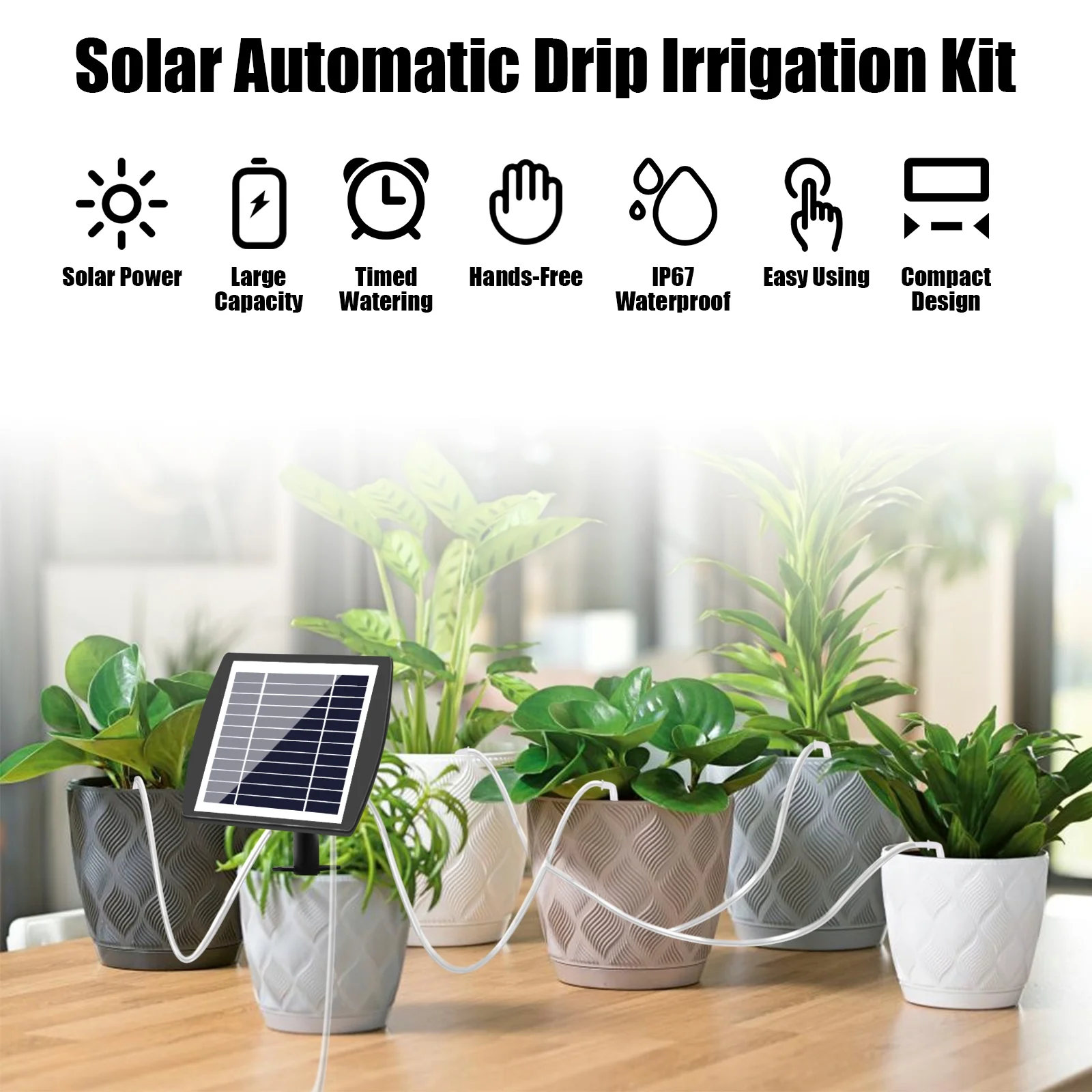 HXXF Solar Automatic Drip Irrigation Kit System, Solar Powered Auto Easy DIY Watering Device Supported Pots Plants, Multiple Timing Modes with Anti-Siphoning Device (Supported 10-15 Pots)