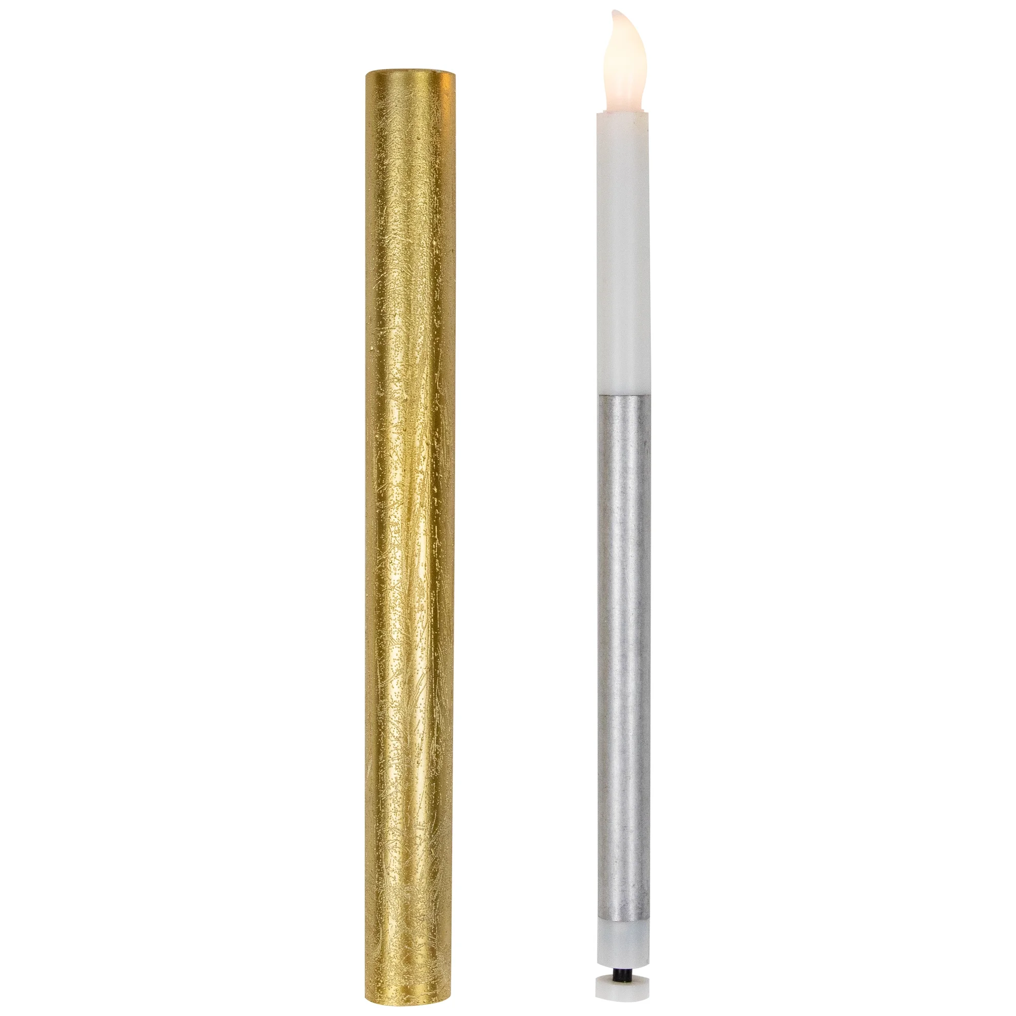 Set of 4 Textured Gold-tone LED Flameless Flickering Taper Candles 9.5