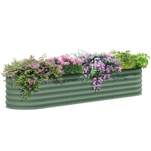 Buumin Outsunny 7.9' x 2' x 1.4' Galvanized Raised Garden Bed Kit, Outdoor Metal Elevated Planter Box with Safety Edging, Easy DIY Stock Tank for Growing Flowers, Herbs & Vegetables, Green