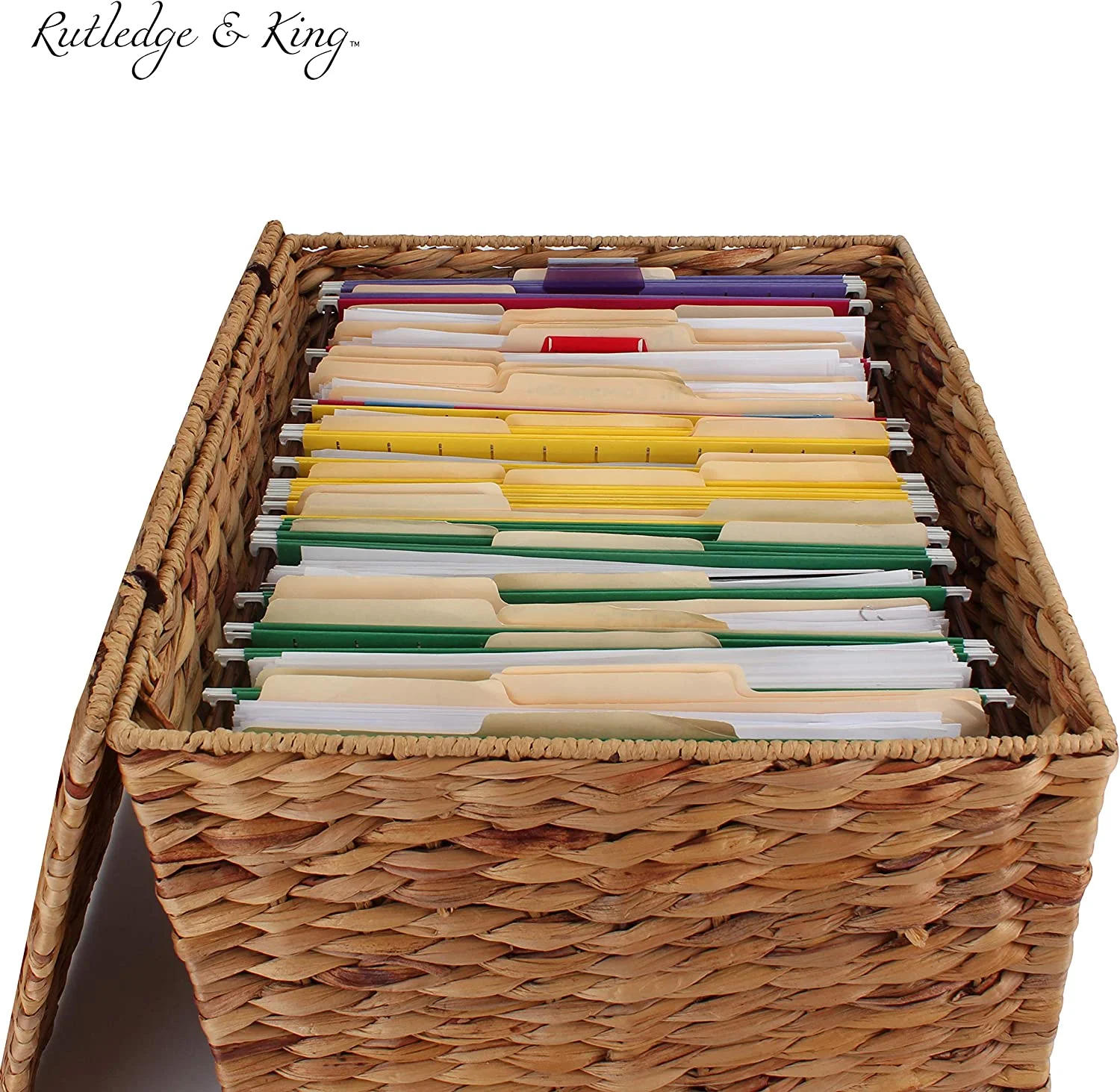 U-SHARE Seagrass Rolling File Cabinet - Home Filing Cabinet - Hanging File Organizer - Home and Office Wicker File Cabinet - Water Hyacinth Storage Basket for File Storage (Russet Brown)