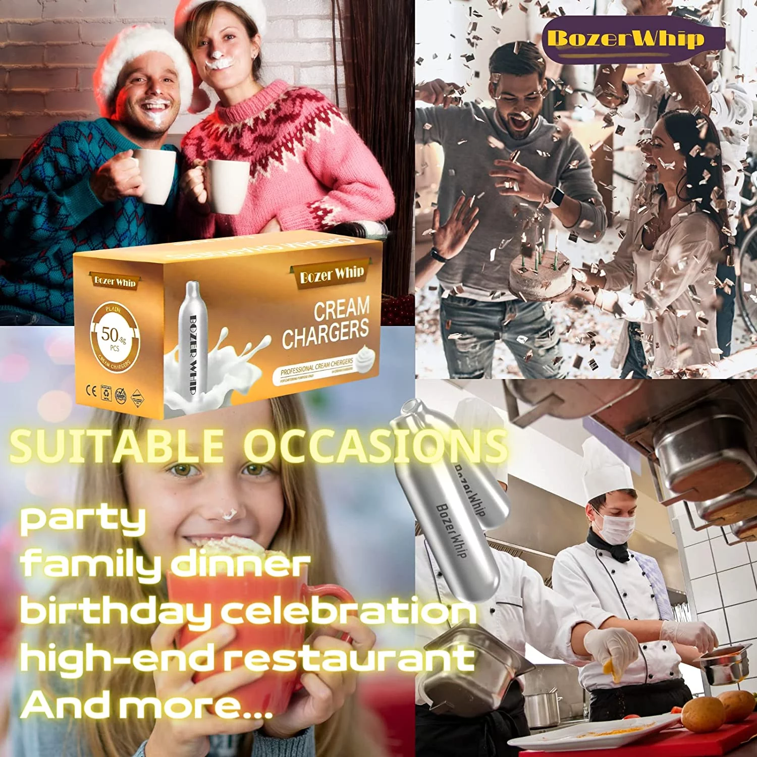 BozerWhip 600 Count Whipped Cream Charger N2O Cartridges 8 garm Nitrous Oxide Chargers ( 12x50 Count )