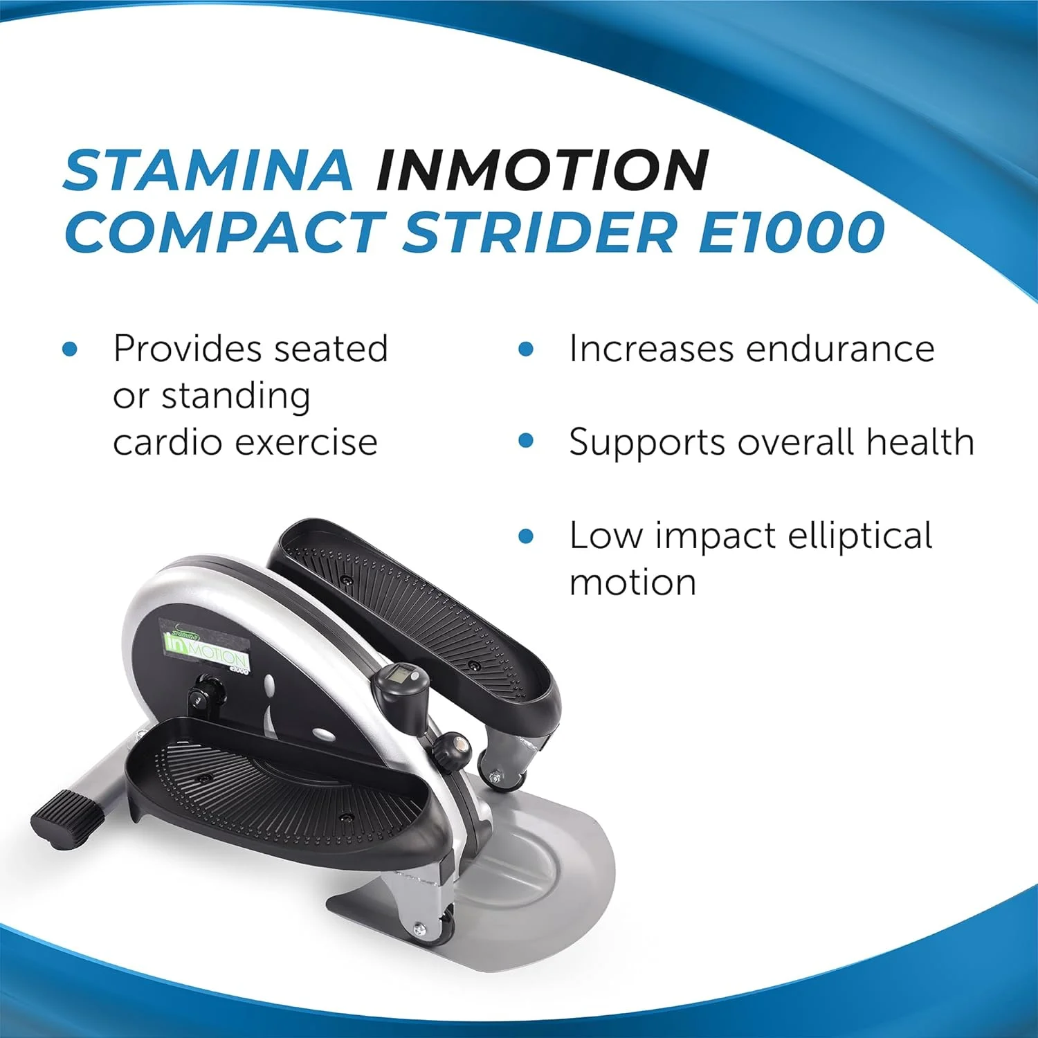 HYUN Inmotion E1000 Compact Strider - Seated Elliptical with Smart Workout App - Foot Pedal Exerciser for Home Workout - Up to 250 lbs Weight Capacity