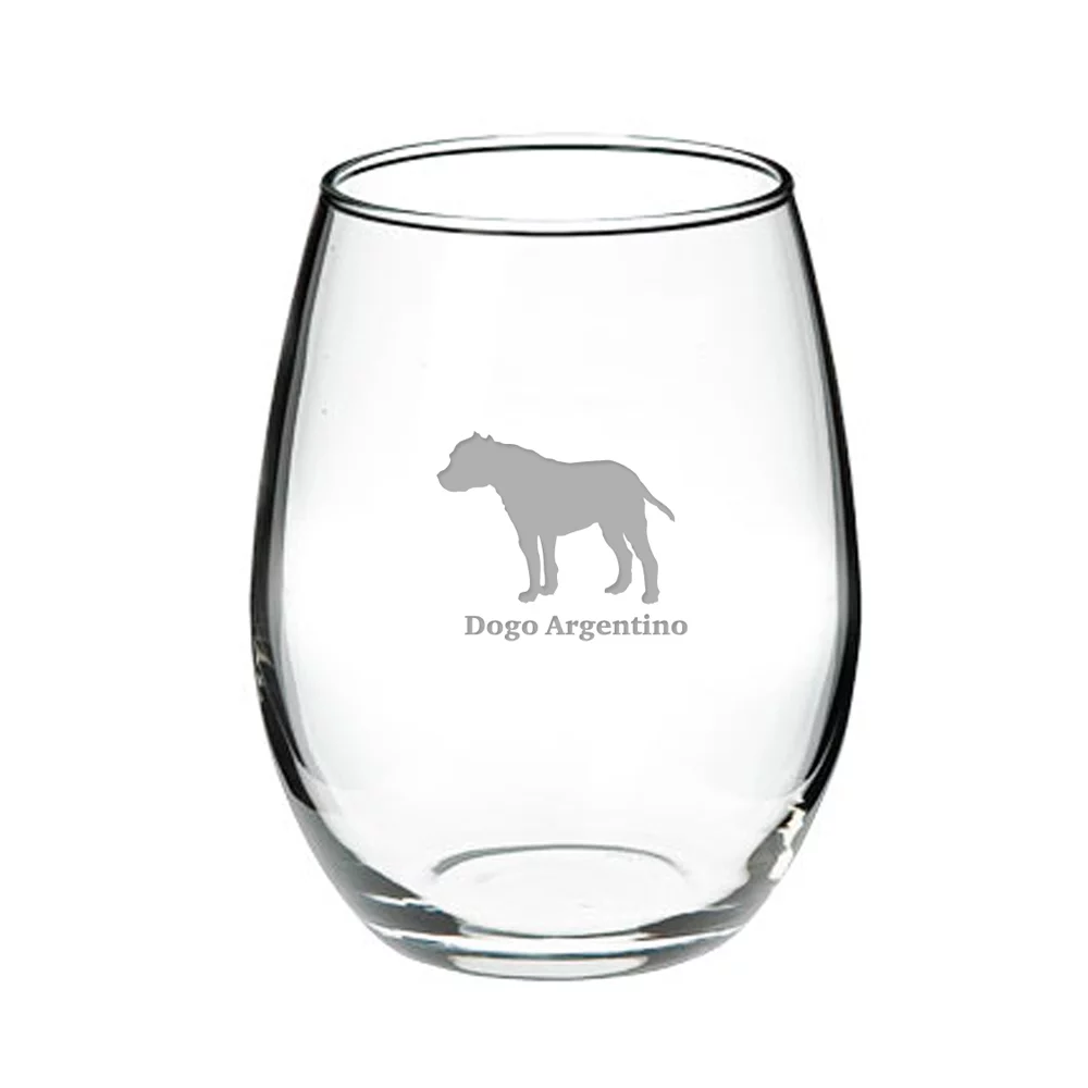 Dogo Argentino Deep Etched Stemless Red Wine Glass