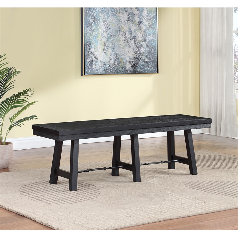 Pemberly Row Farmhouse Rustic Wood Trestle Dining Bench in Black