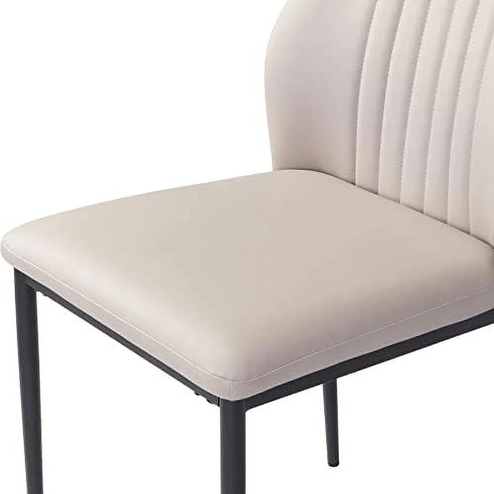 TJUNBOLIFE Dining Chair PU Leather Living Room Chair Modern Kitchen Armless Side Chair with Metal Legs (Beige  )