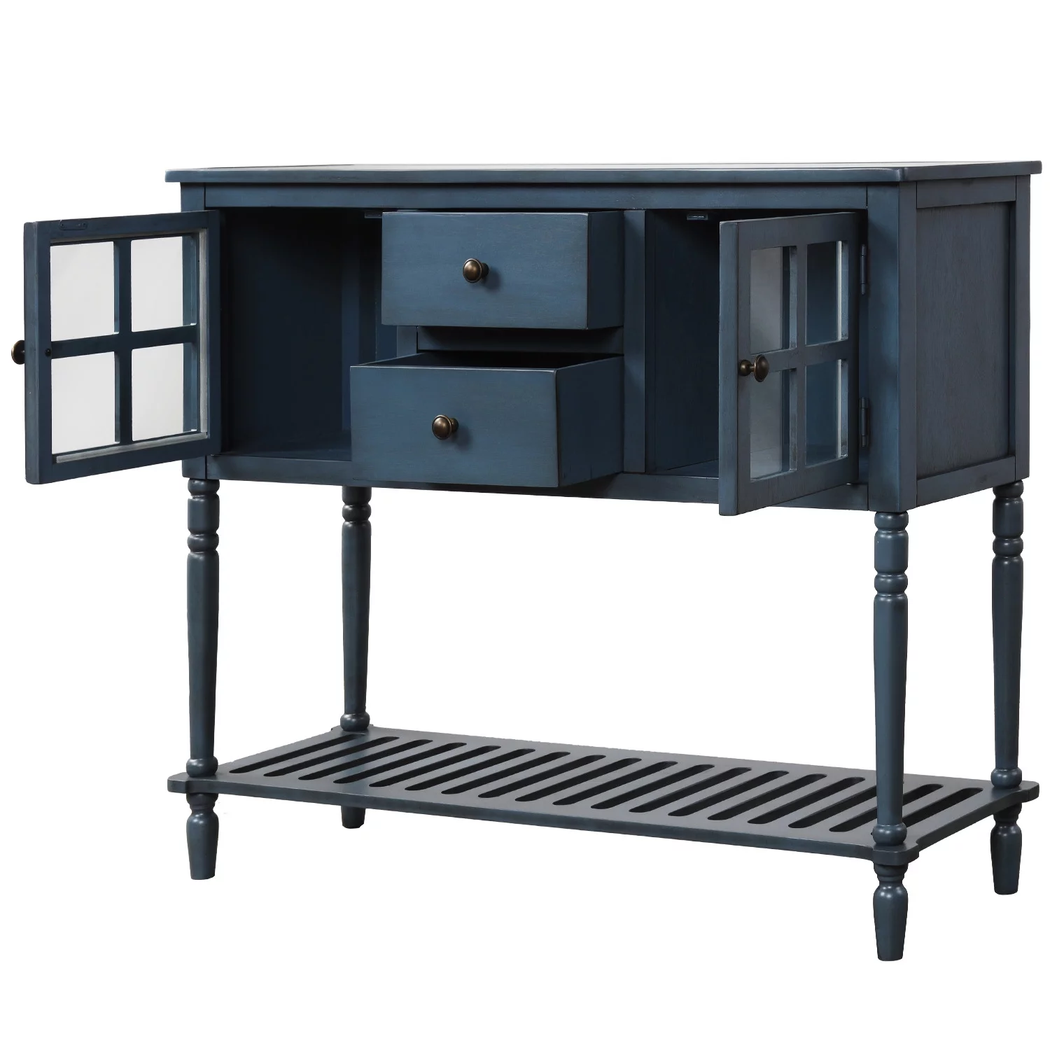 Capri Farmhouse Entryway Table with 4 Drawers, Storage Cabinet, Storage Shelf, Solid Wooden Console Table Long Sofa Table for Living Room Kitchens, Navy