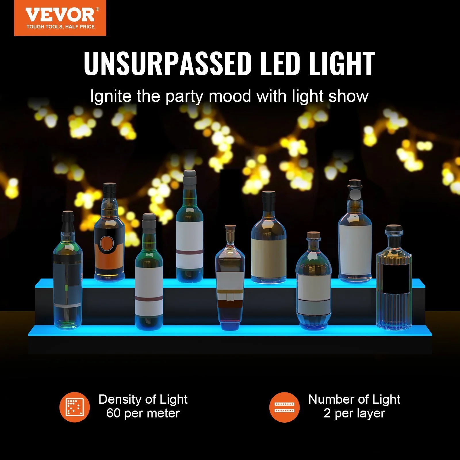 LED Liquor Bottle Display Shelf - 7 RGB Colors - Illuminate Spirits