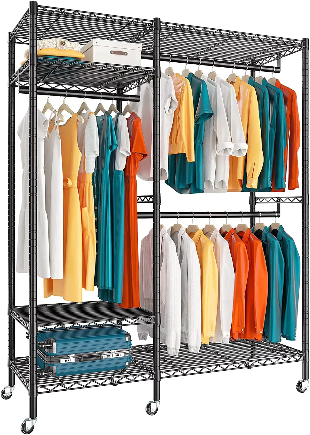 Rolling Clothes Rack with Wheels Loads 650LBS, Clothing Racks for Hanging Clothes, Heavy Duty Clothing Rack with Wheels, Rolling Garment Rack Lockable Portable Closet, 79