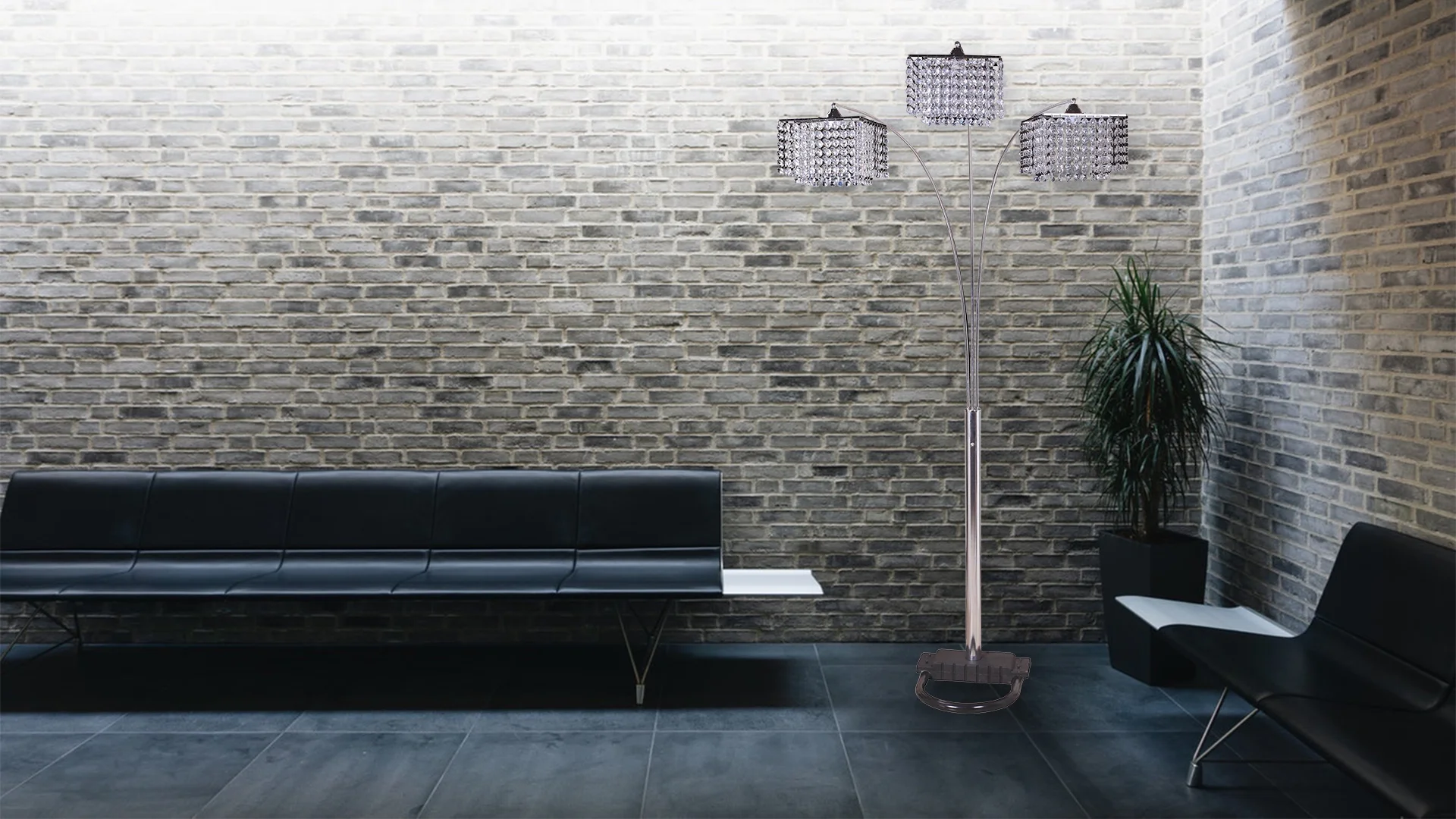 YLtoohoom 84”H 3-SHADE CRYSTAL INSPIRED ARCH FLOOR LAMP (1 PC/CTN/2.61 Cu Ft/34.63 G.W. lbs)