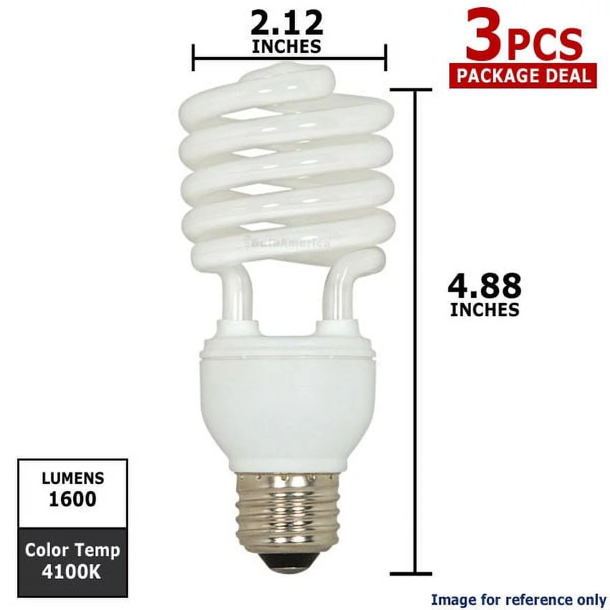 Satco Bulb,CFL,23W,T2,Medium Base,Spirals,PK3 S6275