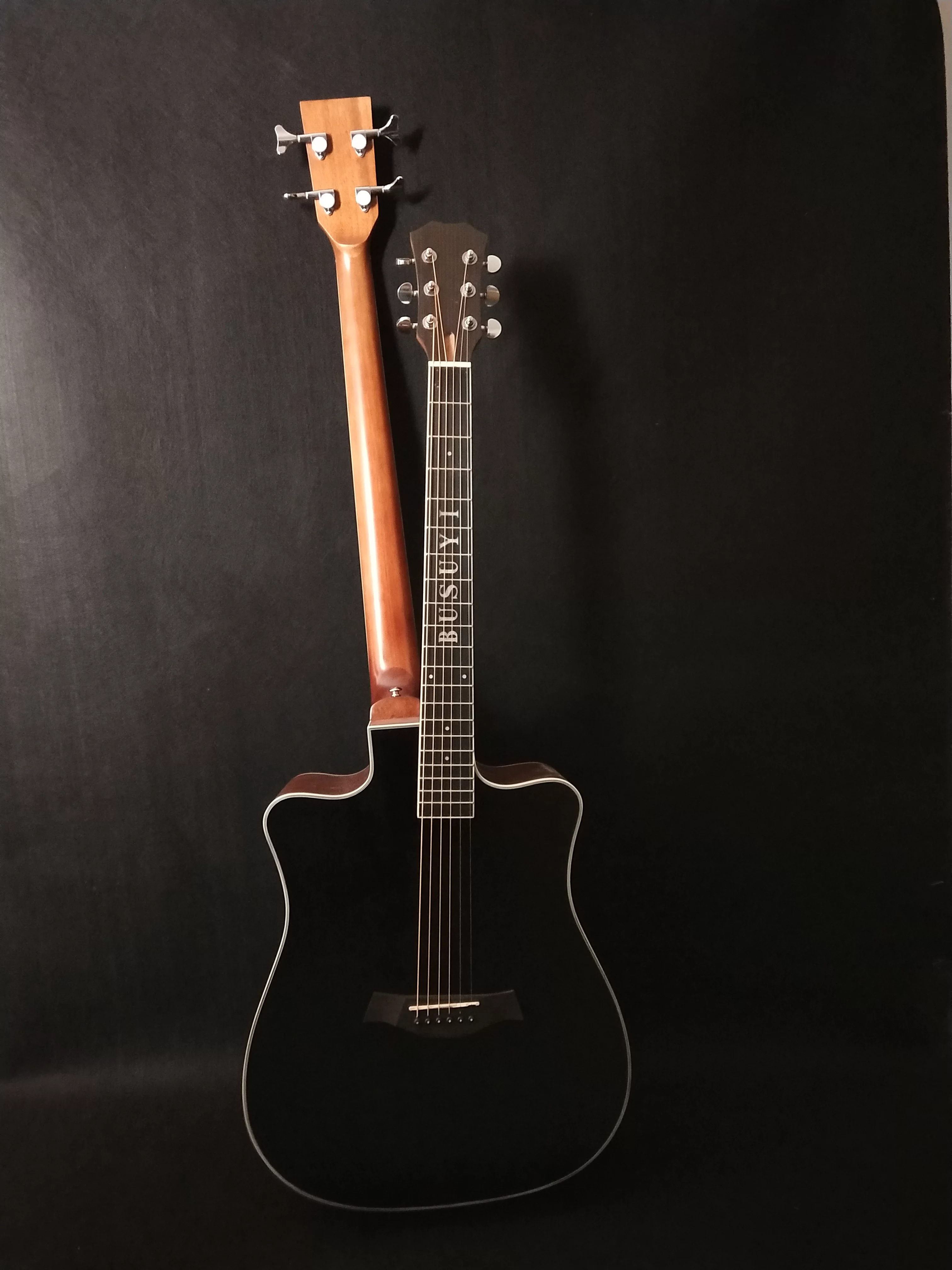 Busuyi Acoustic Electric Guitar 4 String Bass 6 String Lead Acoustic, Travel Acoustic Guitar with Classical Metal Heel 41 inch Bass Guitar, 39inch Acoustic, Double Neck Guitar (BlackBrown)  All Levels