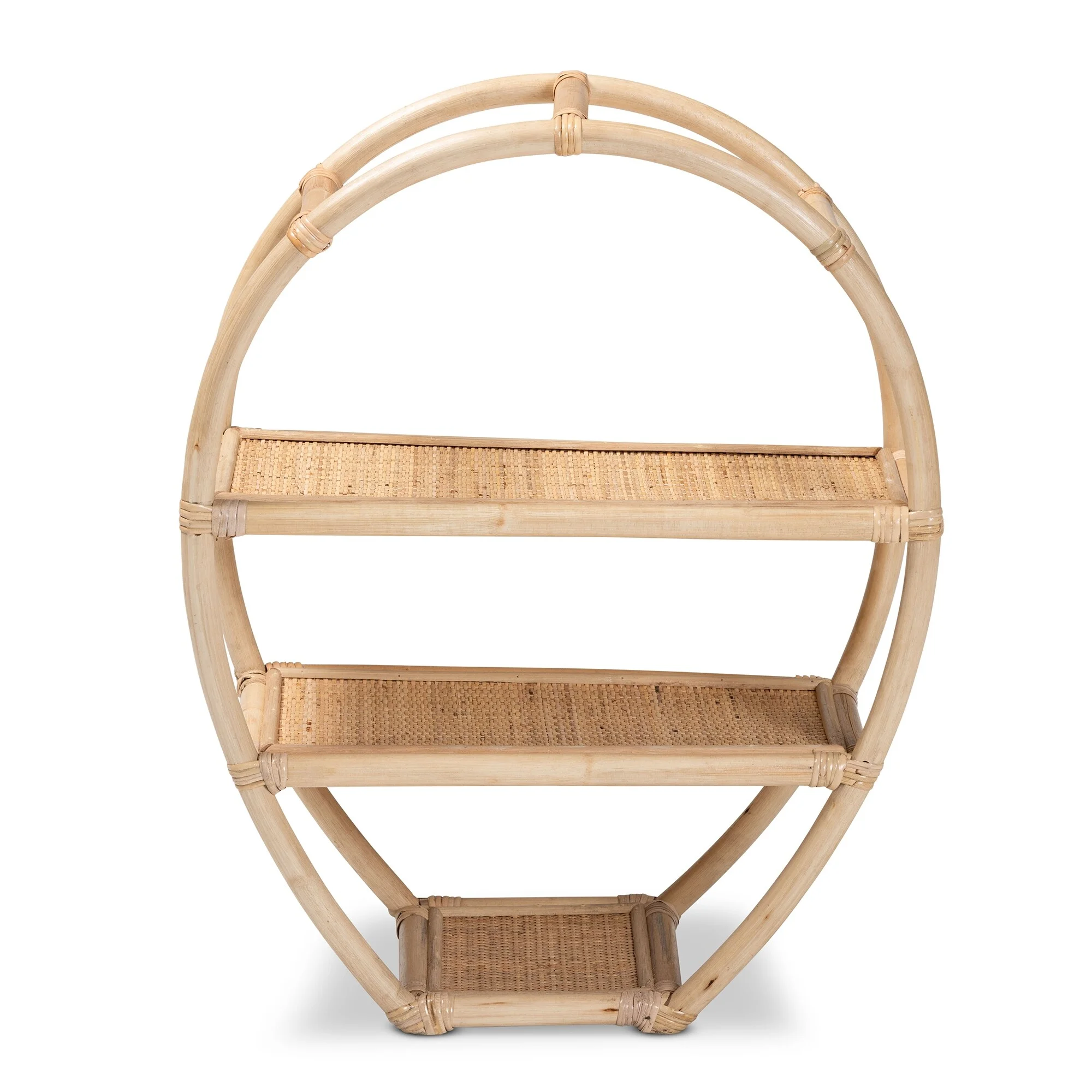Baxton Studio Ruana Bohemian Natural Brown Finished Rattan 3-Tier Display Shelf